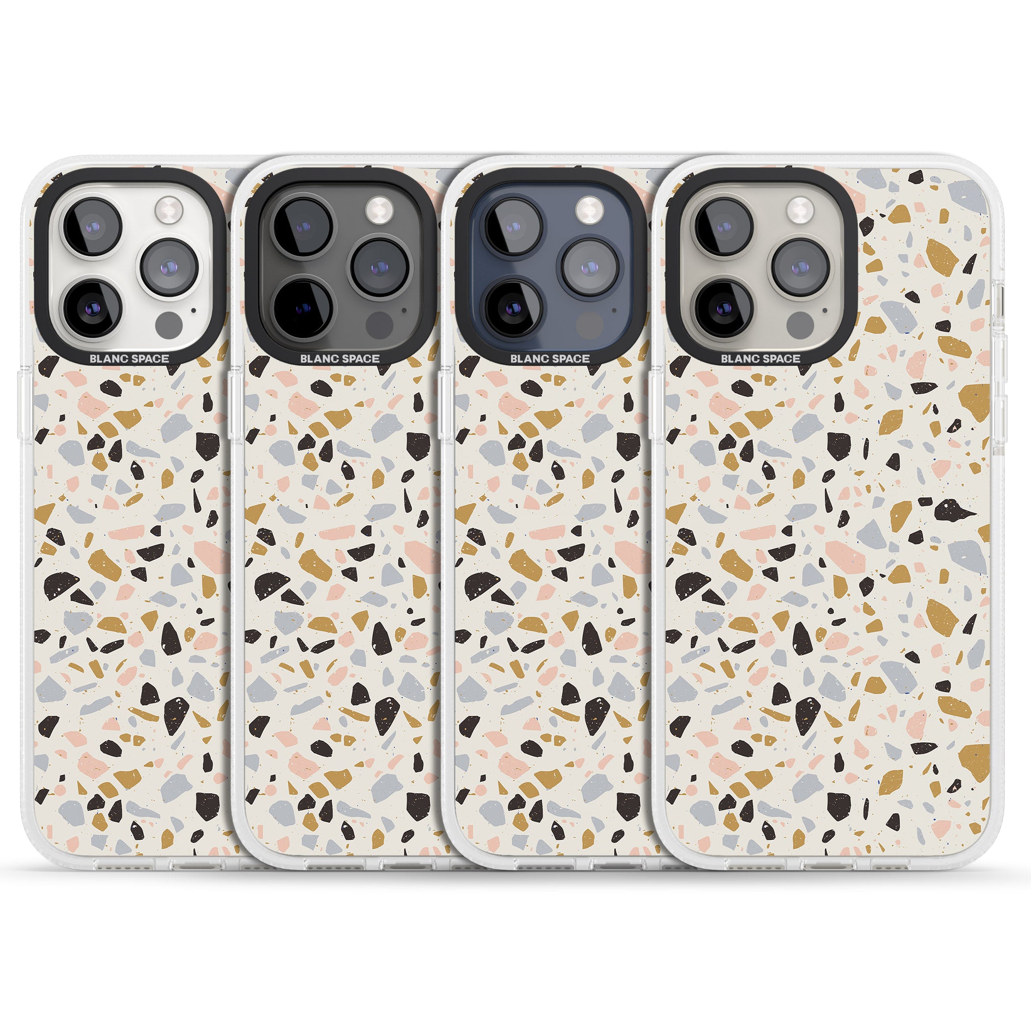 Pale Pink, Blue, & Mocha Terrazzo Pattern iPhone 15 Pro Max / 15 Pro / 14 Pro Max / 14 Pro / 13 Pro Clear Case Impact Air - Blanc Space
