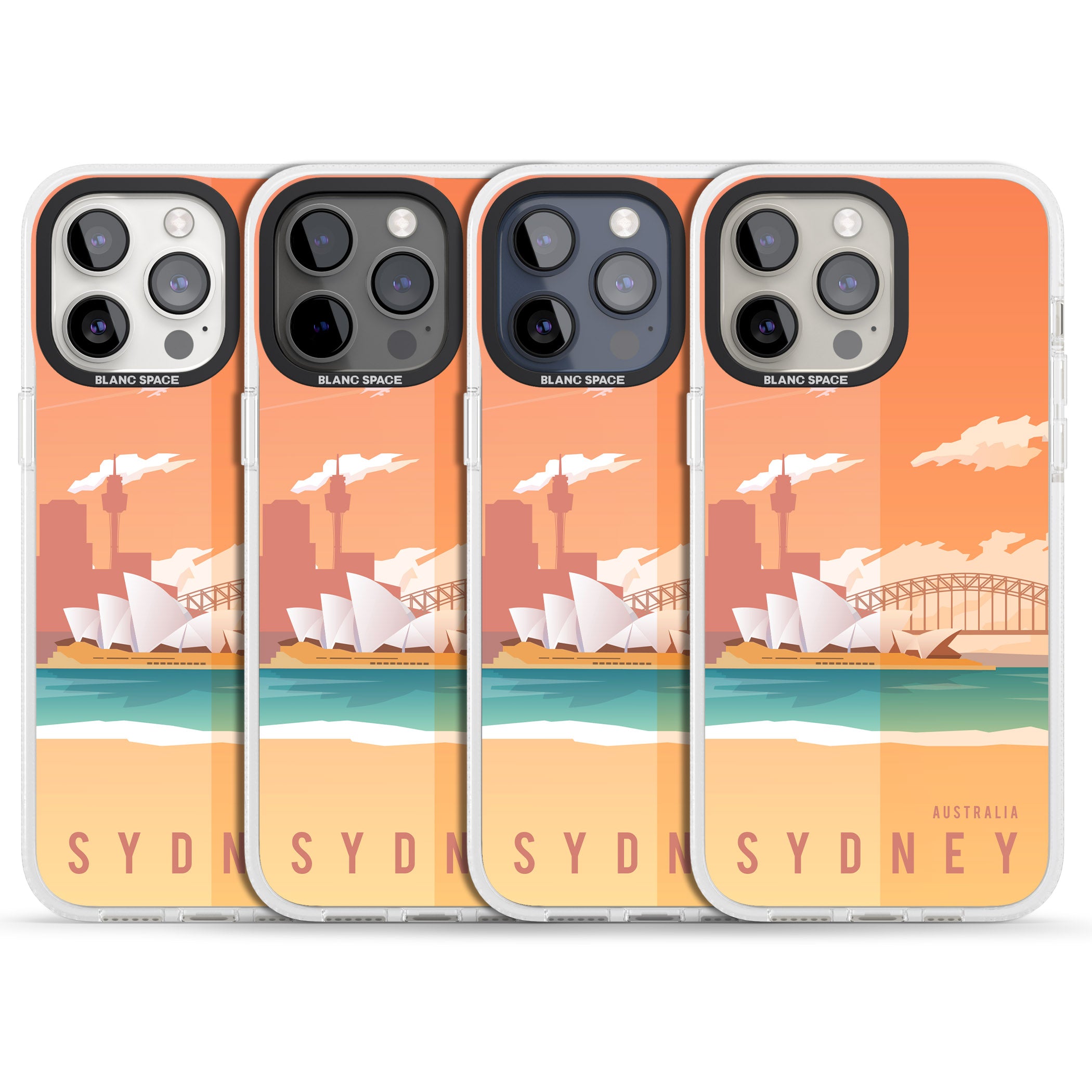 Vintage Travel Poster Sydney iPhone 15 Pro Max / 15 Pro / 14 Pro Max / 14 Pro / 13 Pro Clear Case Impact Air - Blanc Space