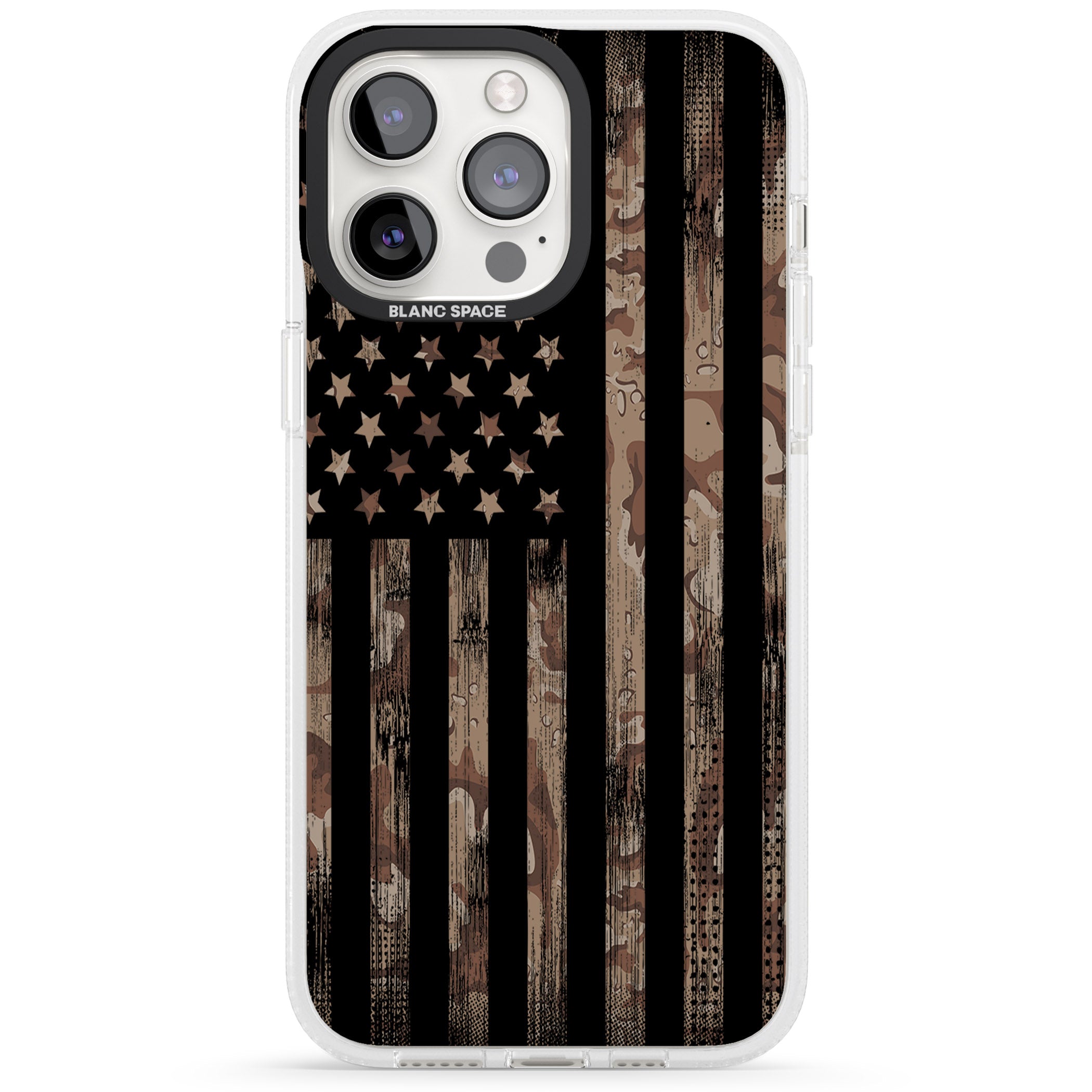 American Flag Camo iPhone 15 Pro Max / 15 Pro / 14 Pro Max / 14 Pro / 13 Pro Clear Case Impact Air - Blanc Space