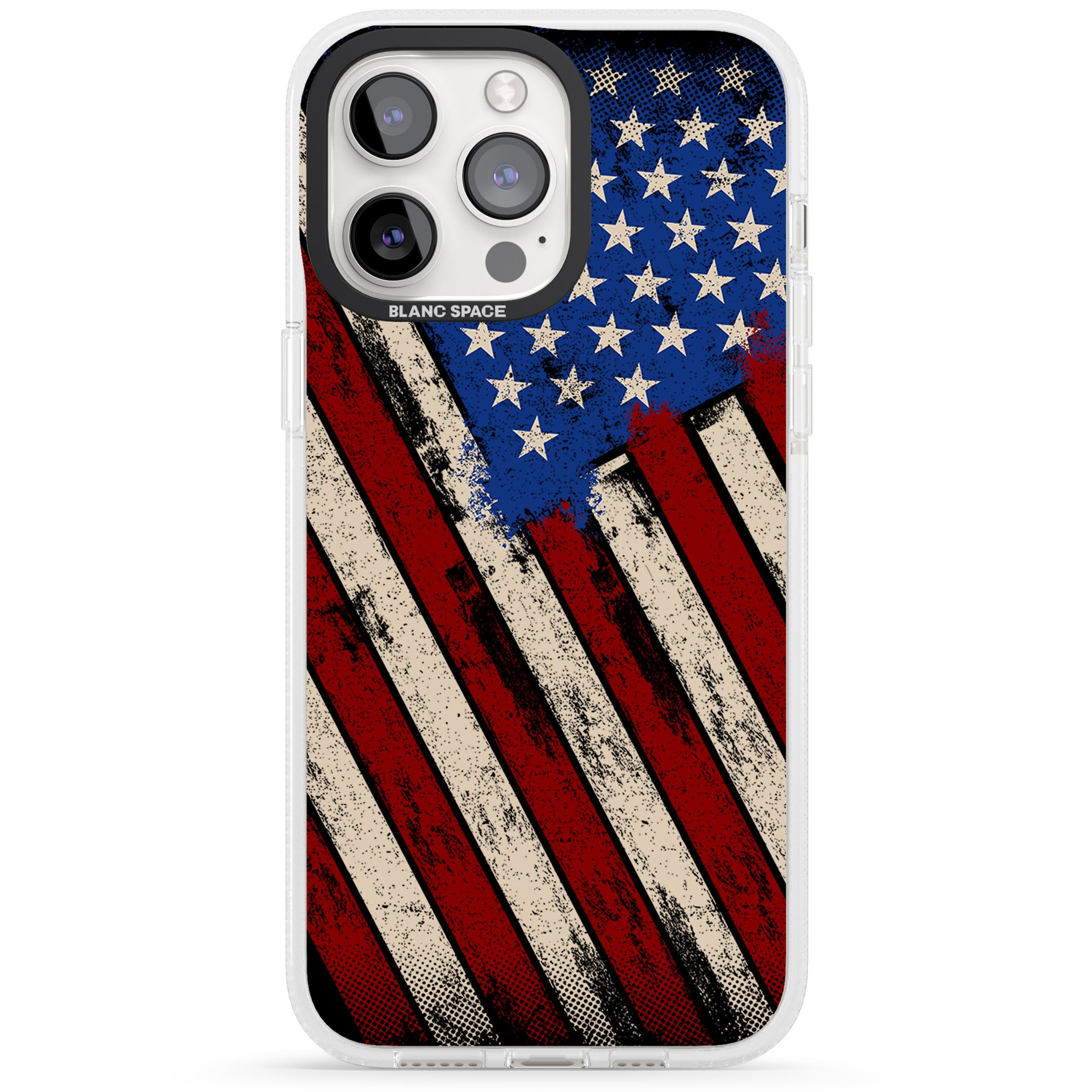 Distressed US Flag iPhone 15 Pro Max / 15 Pro / 14 Pro Max / 14 Pro / 13 Pro Clear Case Impact Air - Blanc Space
