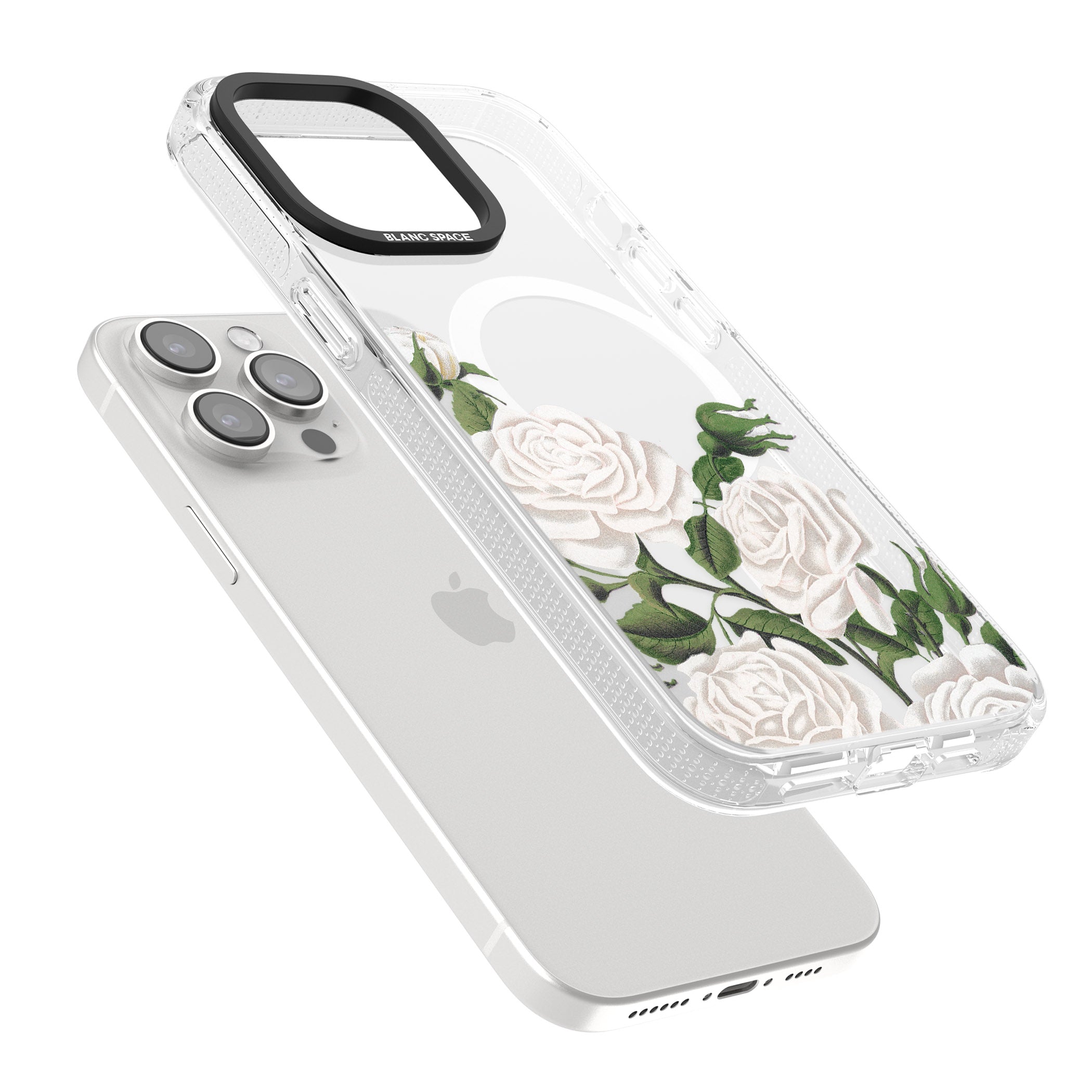 White Vintage Painted Flowers iPhone 15 Pro Max / 15 Pro / 14 Pro Max / 14 Pro / 13 Pro Clear Case Impact Air - Blanc Space