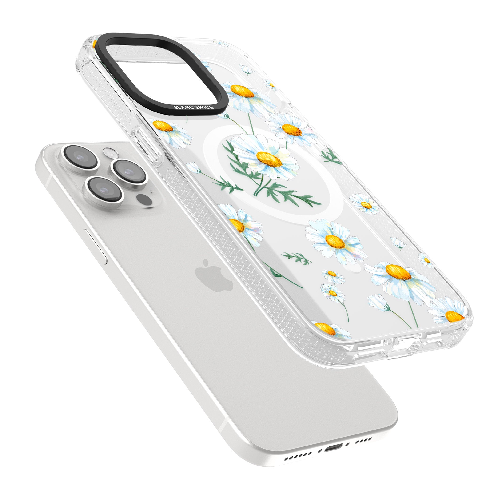 Vintage Painted Daisies iPhone 15 Pro Max / 15 Pro / 14 Pro Max / 14 Pro / 13 Pro Clear Case Impact Air - Blanc Space