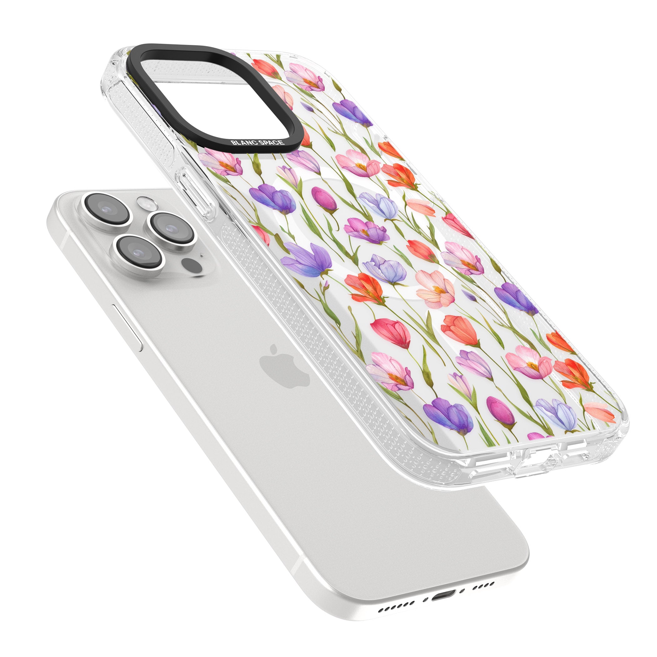 Red, Pink & Purple Flowers iPhone 15 Pro Max / 15 Pro / 14 Pro Max / 14 Pro / 13 Pro Clear Case Impact Air - Blanc Space