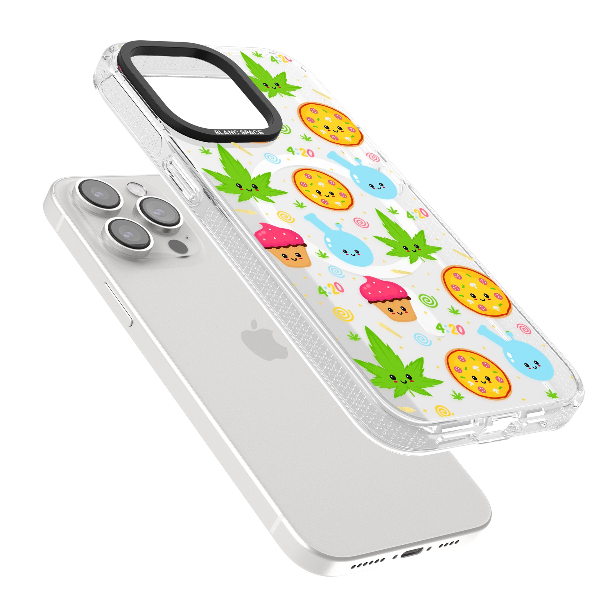 Kawaii Weed Pattern iPhone 15 Pro Max / 15 Pro / 14 Pro Max / 14 Pro / 13 Pro Clear Case Impact Air - Blanc Space