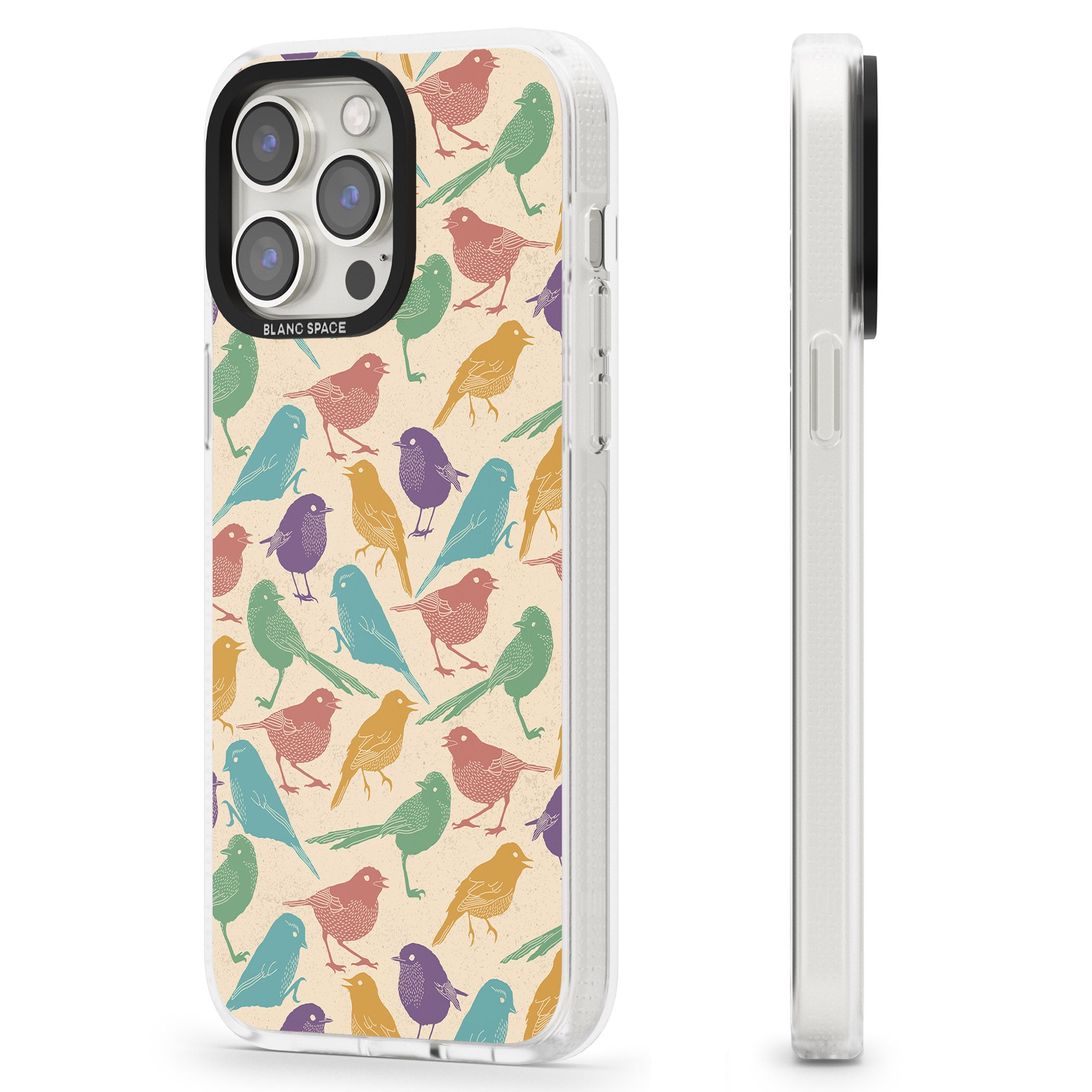 Colourful Feathered Friends Bird iPhone 15 Pro Max / 15 Pro / 14 Pro Max / 14 Pro / 13 Pro Clear Case Impact Air - Blanc Space