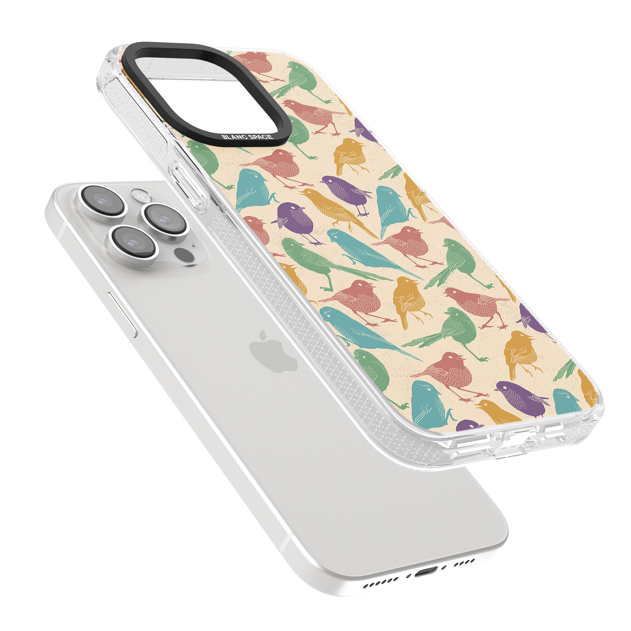 Colourful Feathered Friends Bird iPhone 15 Pro Max / 15 Pro / 14 Pro Max / 14 Pro / 13 Pro Clear Case Impact Air - Blanc Space