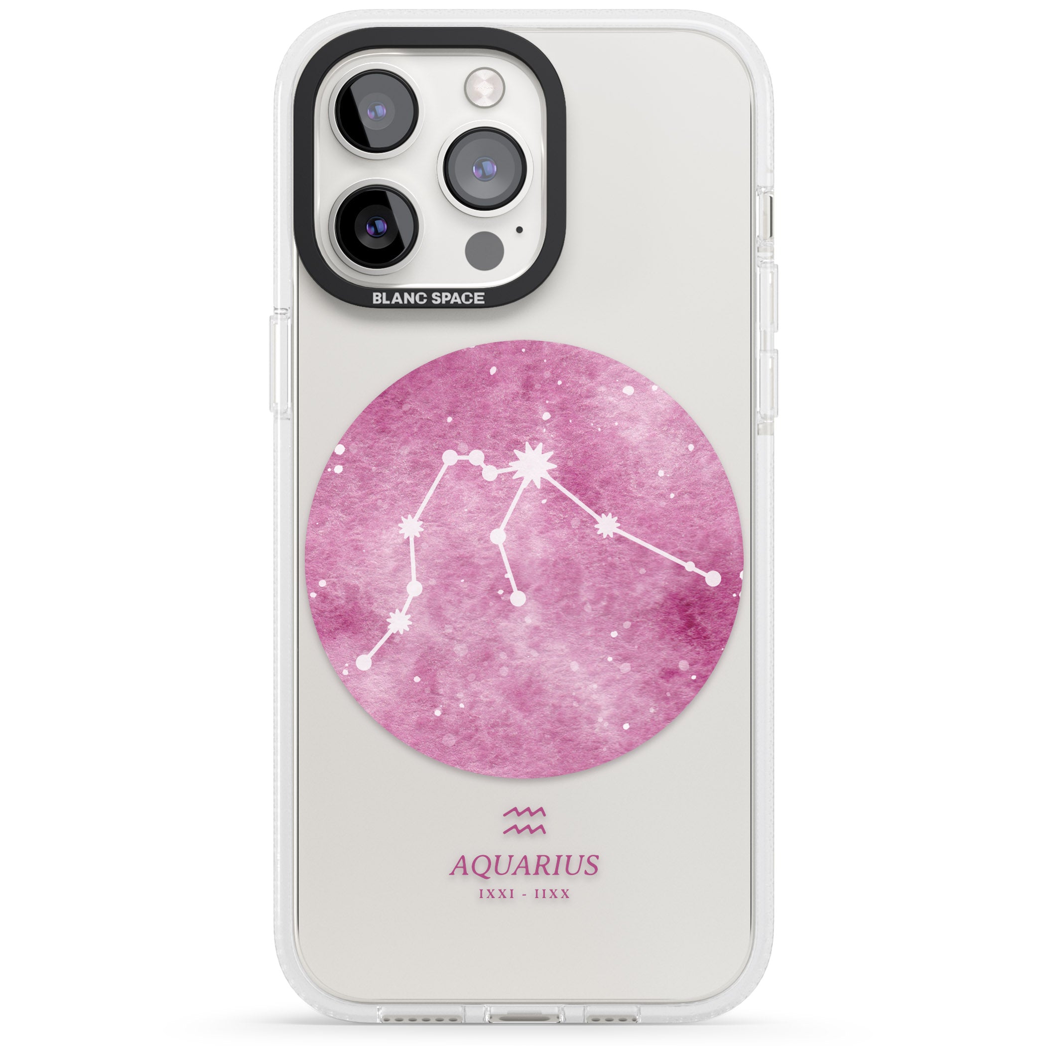 Aquarius Zodiac Transparent Design - Pink iPhone 15 Pro Max / 15 Pro / 14 Pro Max / 14 Pro / 13 Pro Clear Case Impact Air - Blanc Space