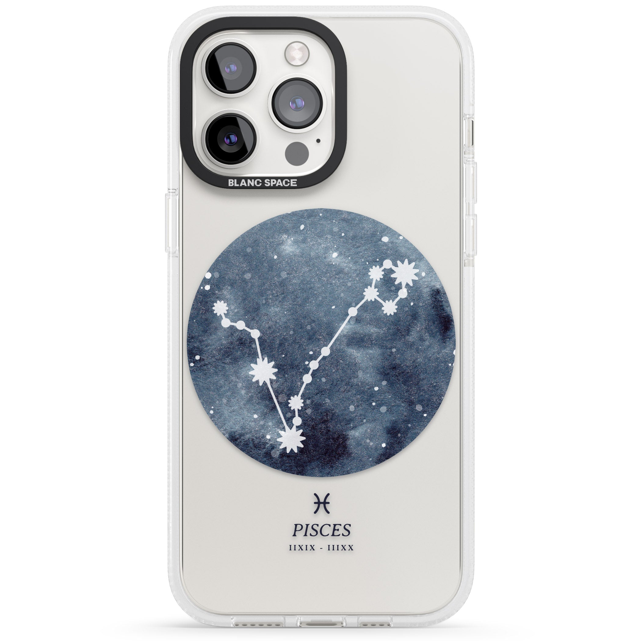 Pisces Zodiac Transparent Design - Blue iPhone 15 Pro Max / 15 Pro / 14 Pro Max / 14 Pro / 13 Pro Clear Case Impact Air - Blanc Space