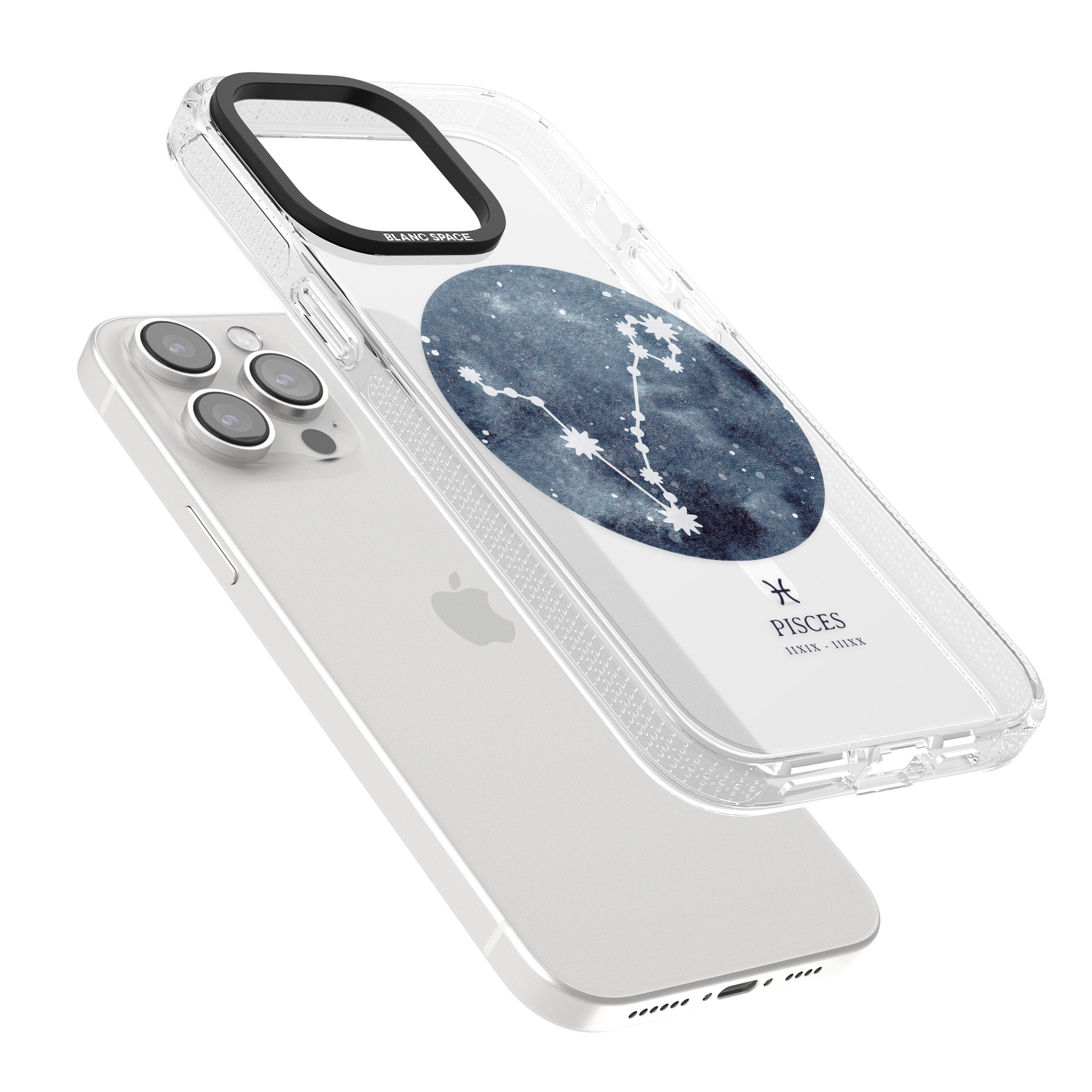 Pisces Zodiac Transparent Design - Blue iPhone 15 Pro Max / 15 Pro / 14 Pro Max / 14 Pro / 13 Pro Clear Case Impact Air - Blanc Space