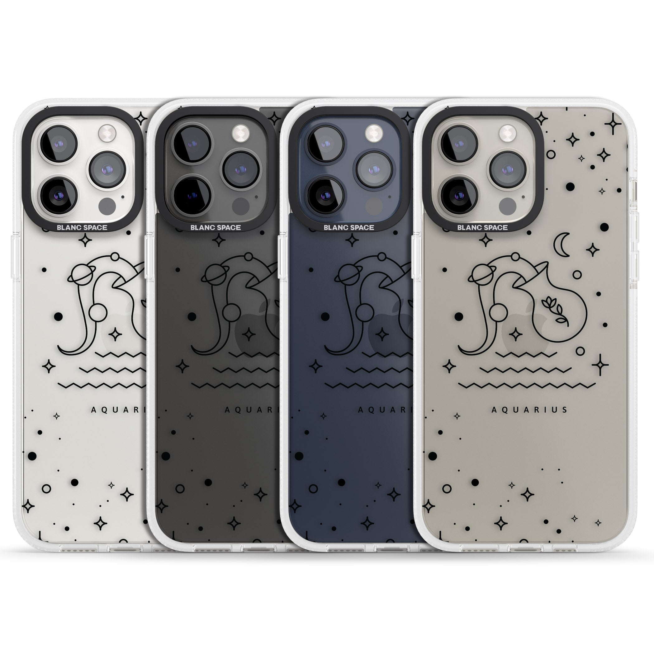 Aquarius Emblem - Transparent Design iPhone 15 Pro Max / 15 Pro / 14 Pro Max / 14 Pro / 13 Pro Clear Case Impact Air - Blanc Space