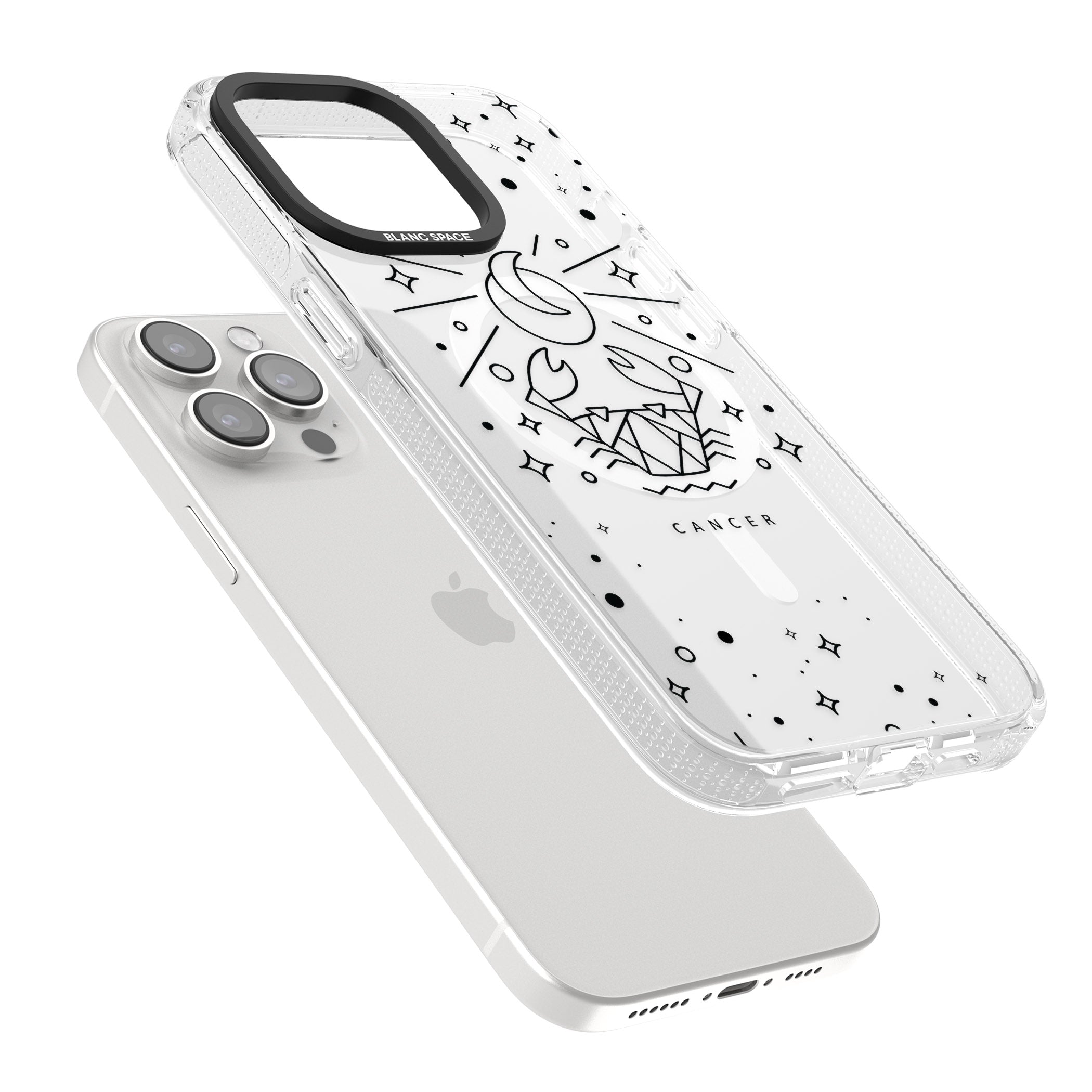 Cancer Emblem - Transparent Design iPhone 15 Pro Max / 15 Pro / 14 Pro Max / 14 Pro / 13 Pro Clear Case Impact Air - Blanc Space