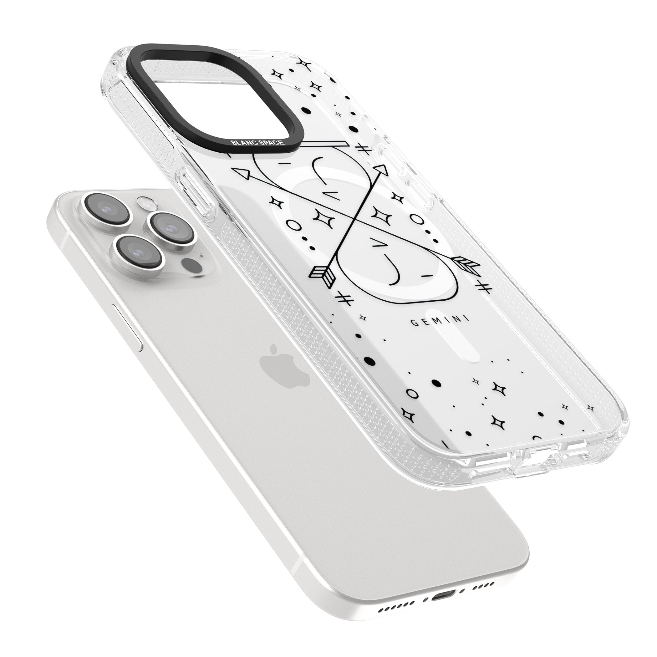 Gemini Emblem - Transparent Design iPhone 15 Pro Max / 15 Pro / 14 Pro Max / 14 Pro / 13 Pro Clear Case Impact Air - Blanc Space