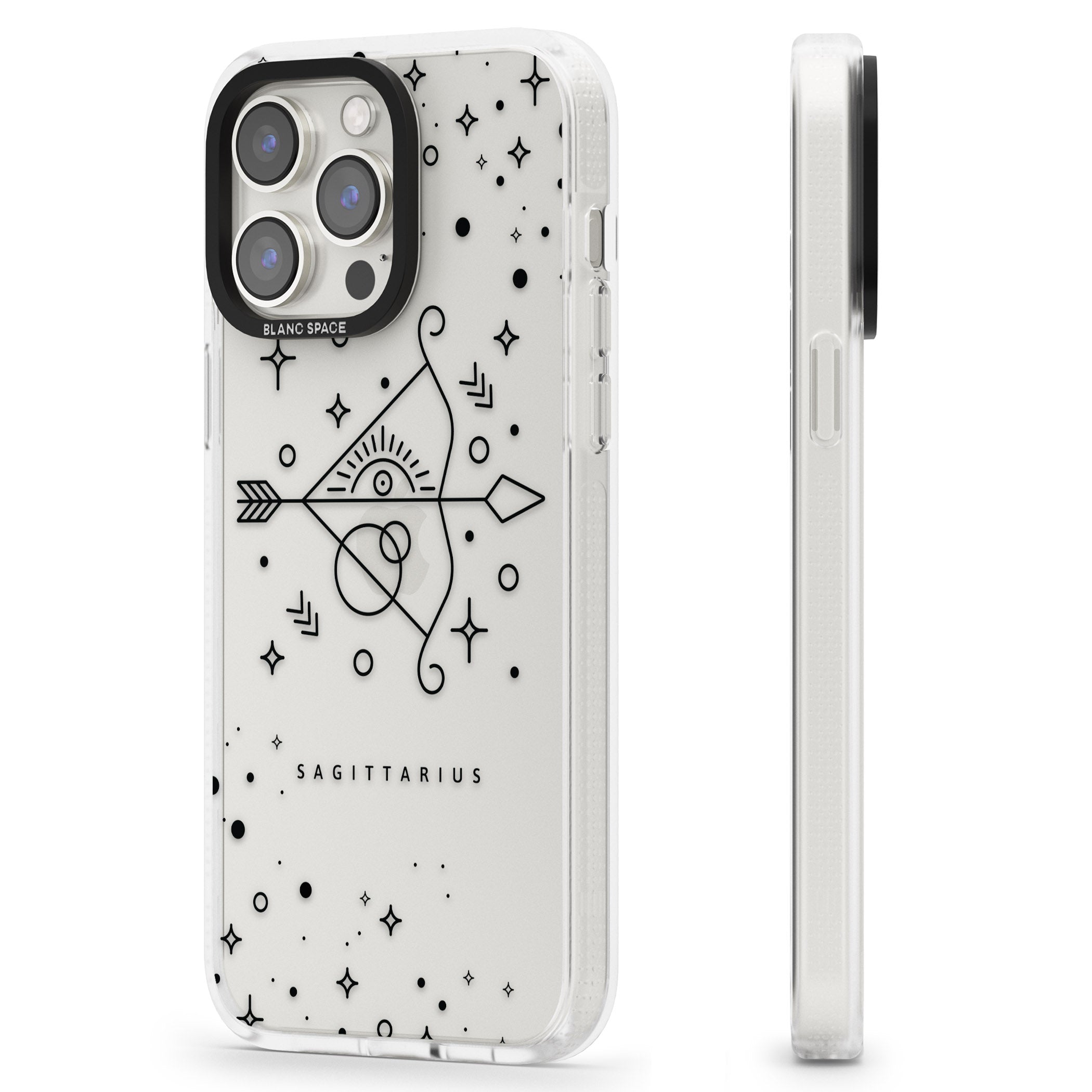 Sagittarius Emblem - Transparent Design iPhone 15 Pro Max / 15 Pro / 14 Pro Max / 14 Pro / 13 Pro Clear Case Impact Air - Blanc Space