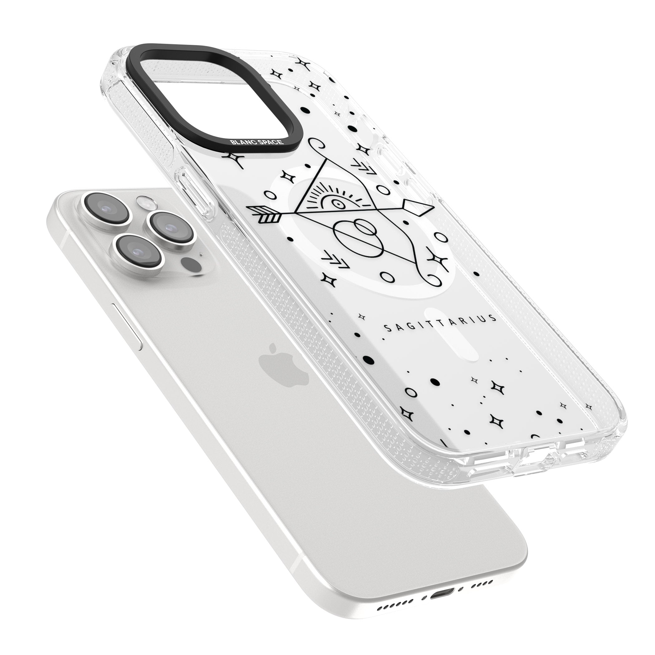 Sagittarius Emblem - Transparent Design iPhone 15 Pro Max / 15 Pro / 14 Pro Max / 14 Pro / 13 Pro Clear Case Impact Air - Blanc Space