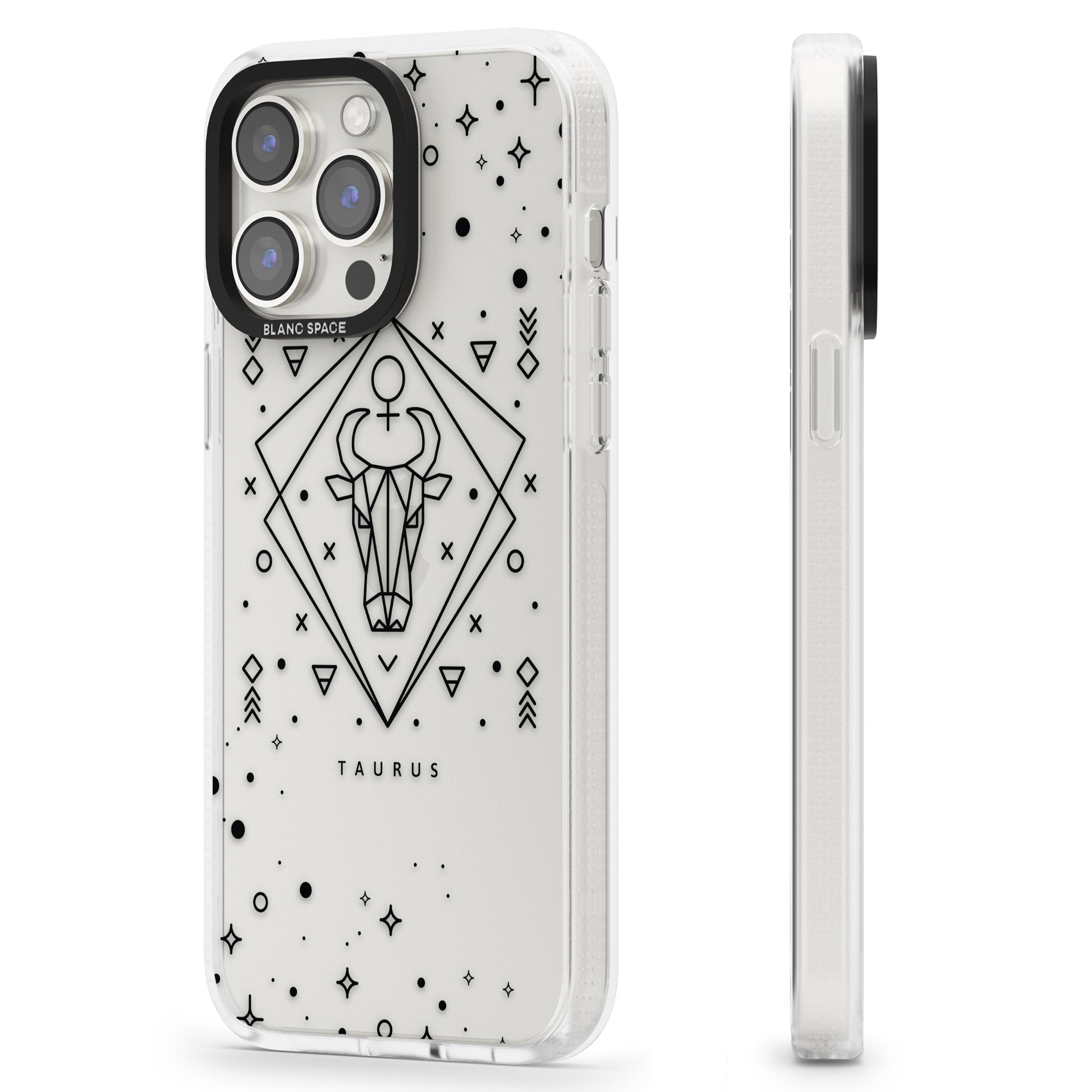 Taurus Emblem - Transparent Design iPhone 15 Pro Max / 15 Pro / 14 Pro Max / 14 Pro / 13 Pro Clear Case Impact Air - Blanc Space