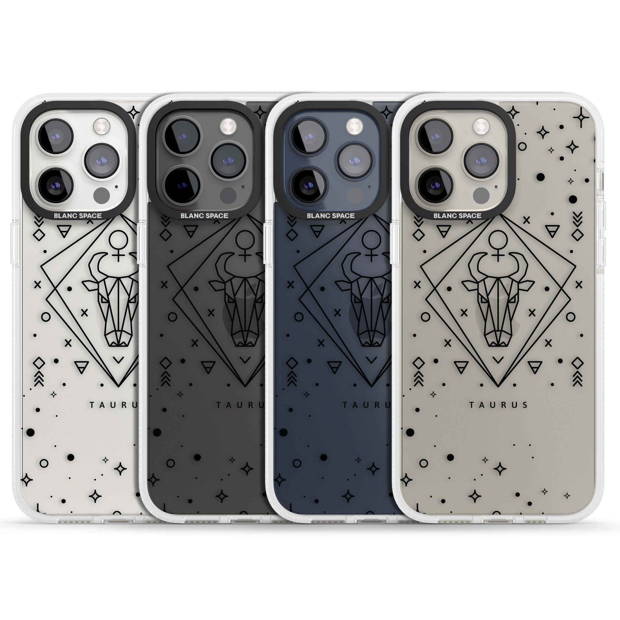 Taurus Emblem - Transparent Design iPhone 15 Pro Max / 15 Pro / 14 Pro Max / 14 Pro / 13 Pro Clear Case Impact Air - Blanc Space