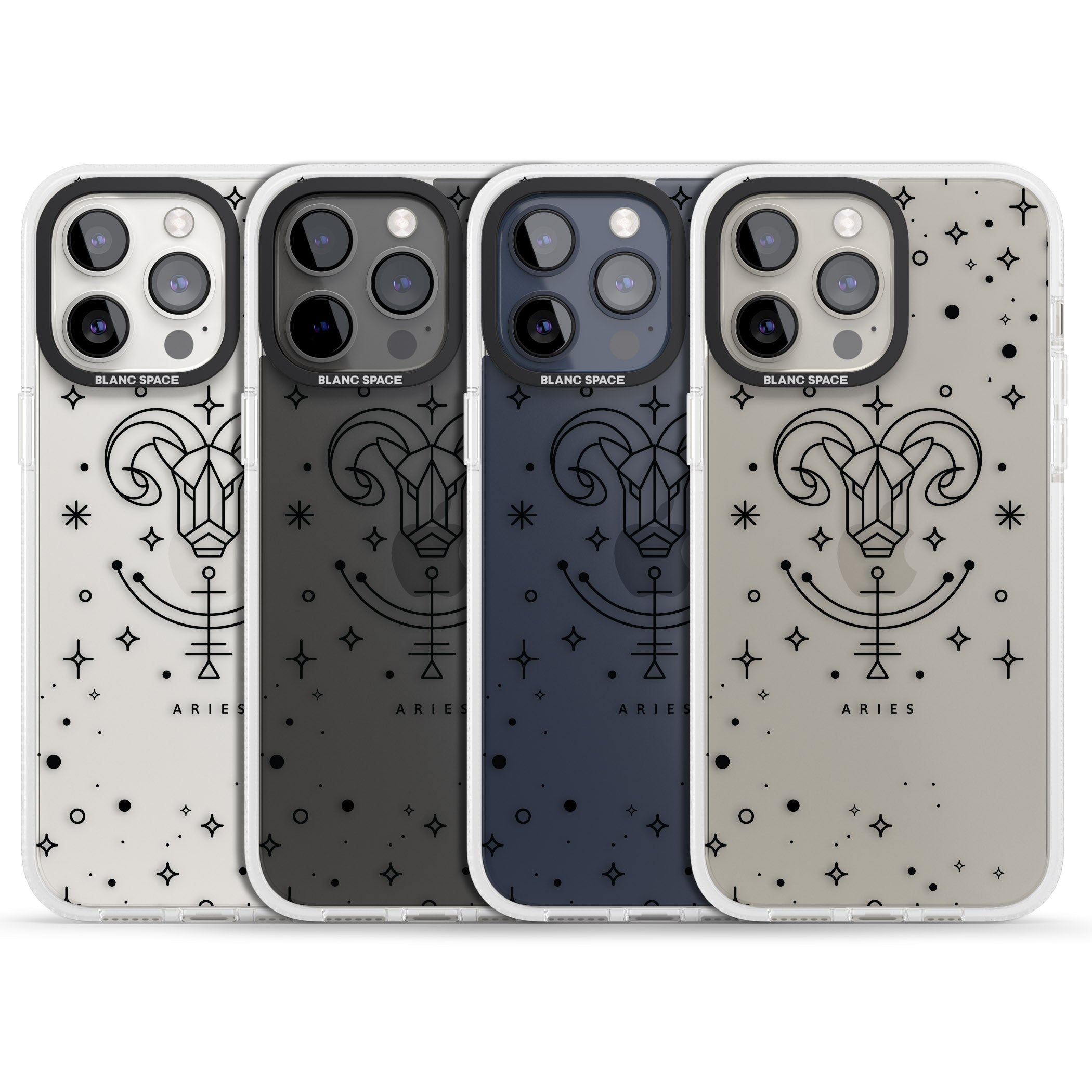 Aries Emblem - Transparent Design iPhone 15 Pro Max / 15 Pro / 14 Pro Max / 14 Pro / 13 Pro Clear Case Impact Air - Blanc Space