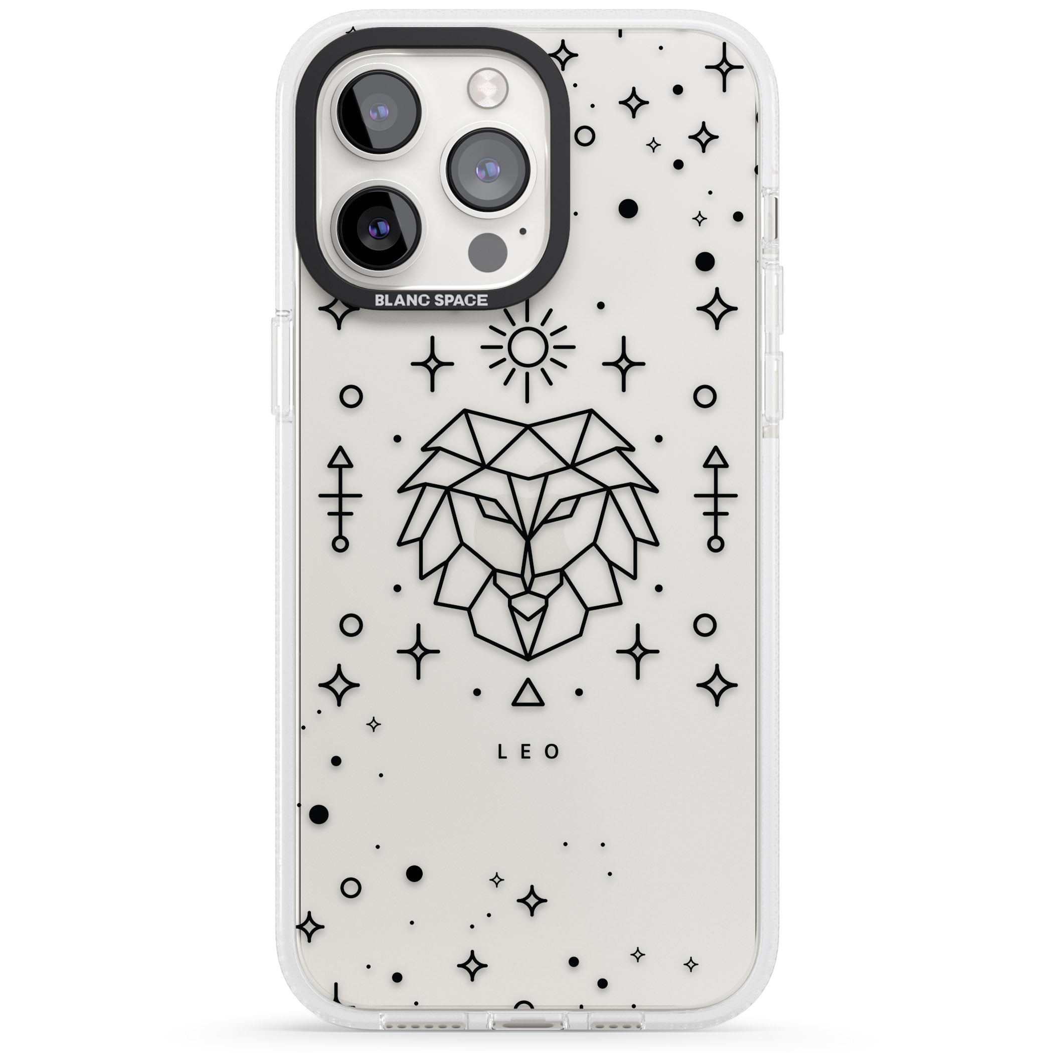 Leo Emblem - Transparent Design iPhone 15 Pro Max / 15 Pro / 14 Pro Max / 14 Pro / 13 Pro Clear Case Impact Air - Blanc Space