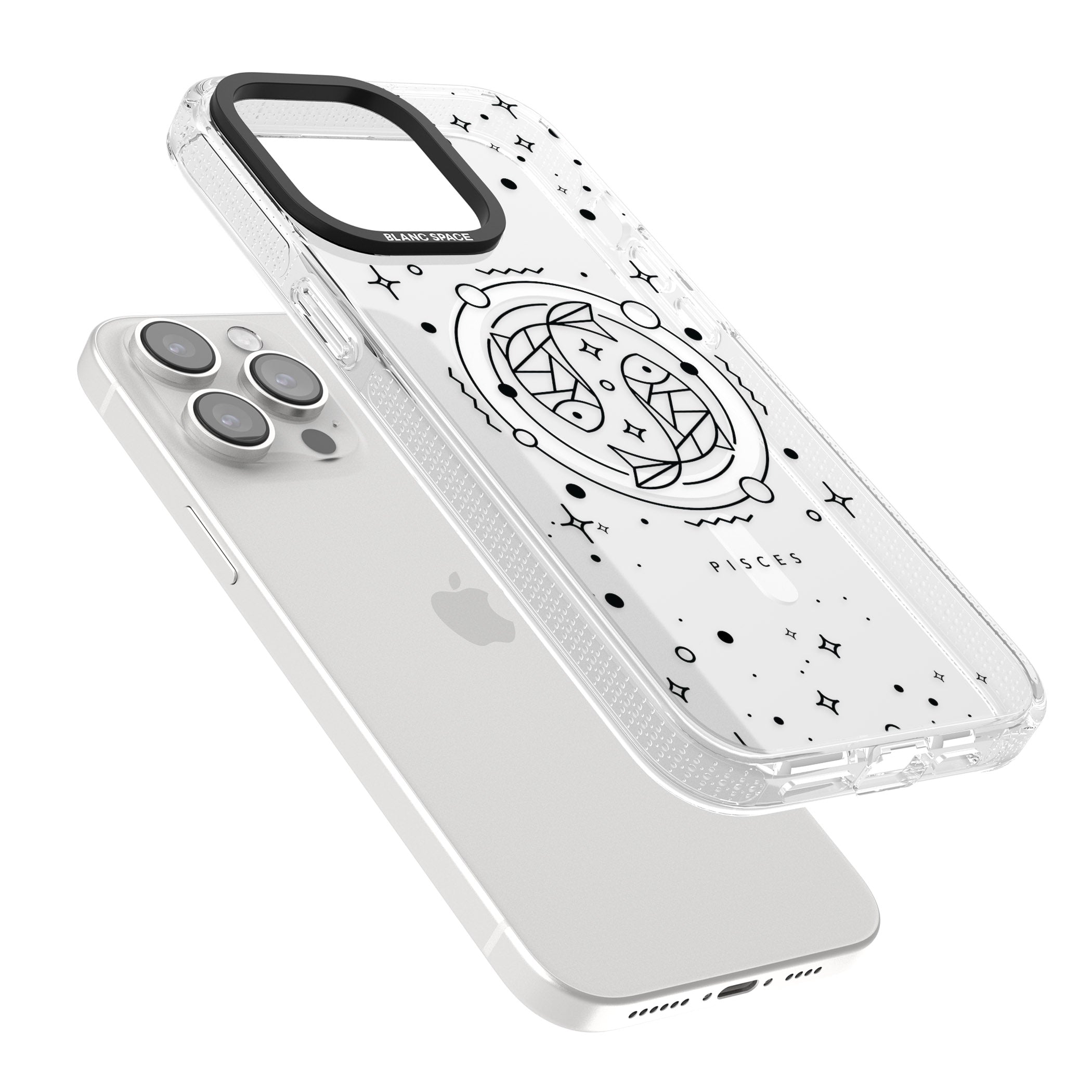 Pisces Emblem - Transparent Design iPhone 15 Pro Max / 15 Pro / 14 Pro Max / 14 Pro / 13 Pro Clear Case Impact Air - Blanc Space