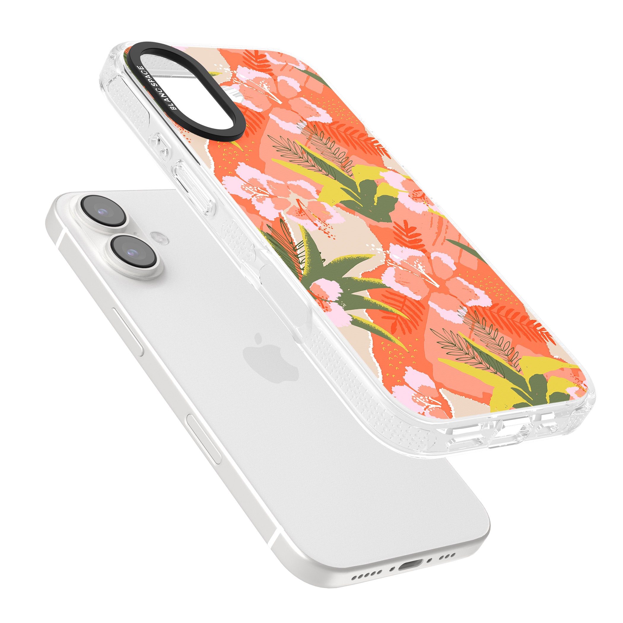 Hawaiian Flowers Abstract Pattern iPhone 16 / 16 Plus Clear Case Impact Air - Blanc Space