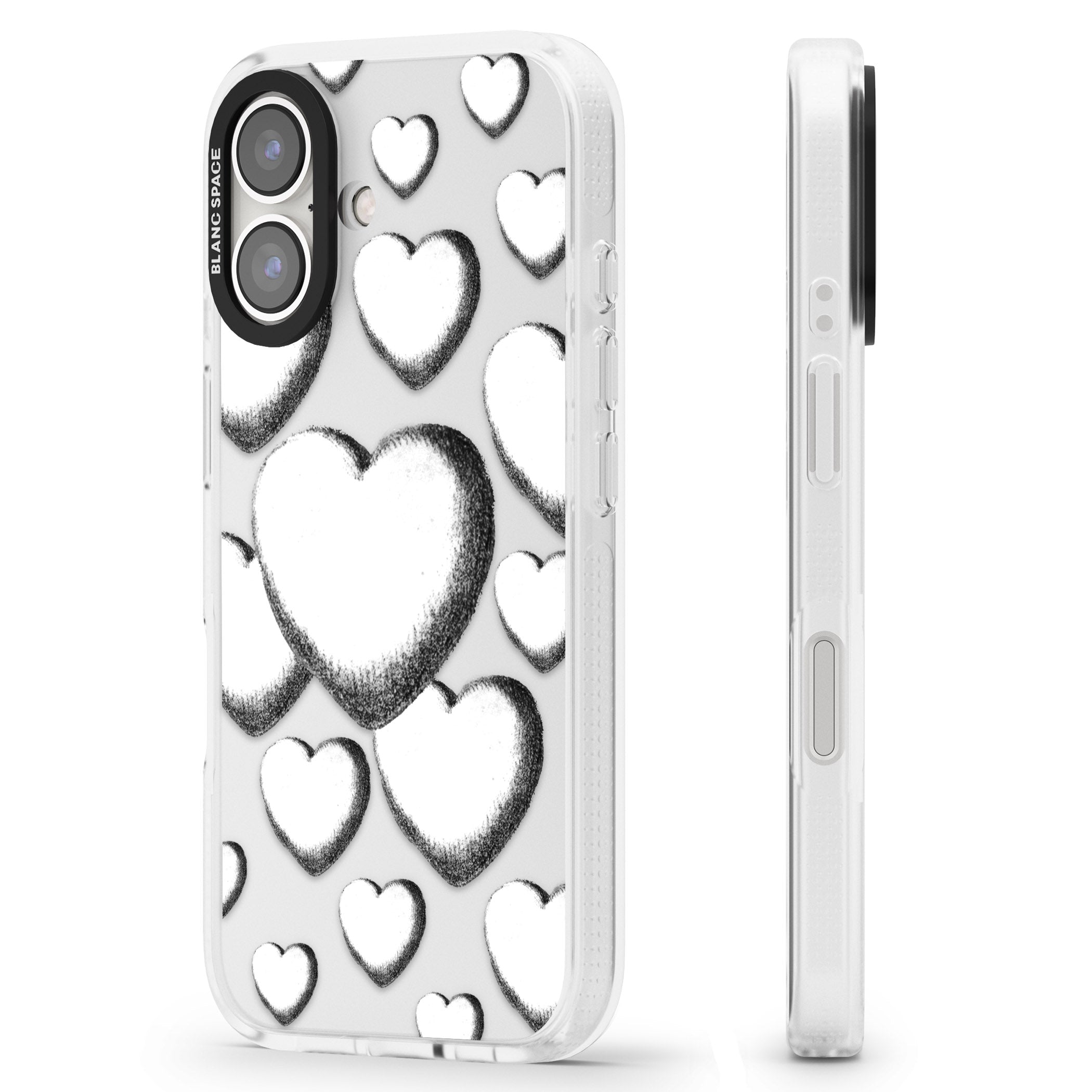 Hand-Drawn Hearts iPhone 16 / 16 Plus Clear Case Impact Air - Blanc Space