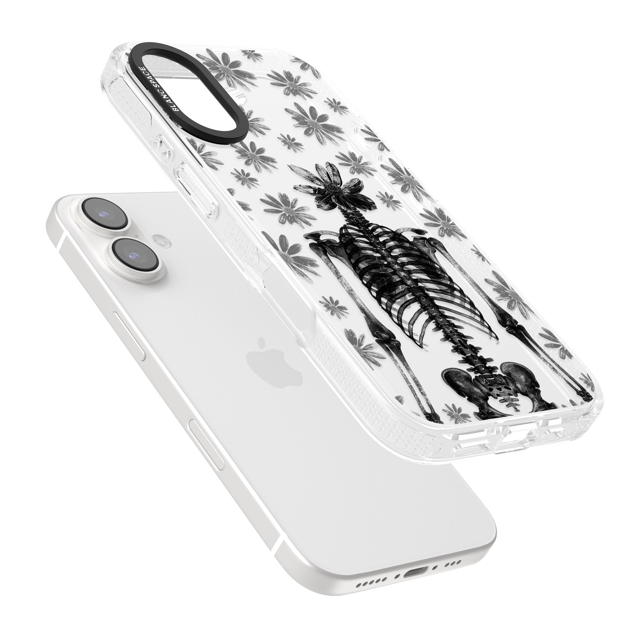 Skeleton Flower iPhone 16 / 16 Plus Clear Case Impact Air - Blanc Space