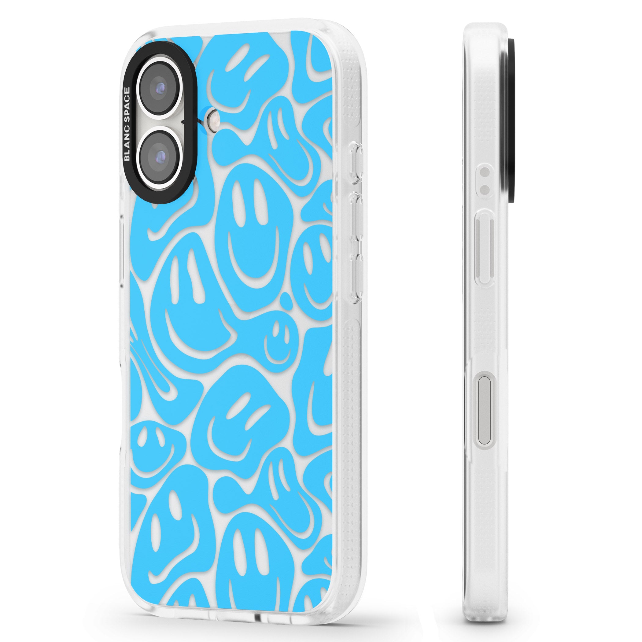 Blue Acid Faces iPhone 16 / 16 Plus Clear Case Impact Air - Blanc Space