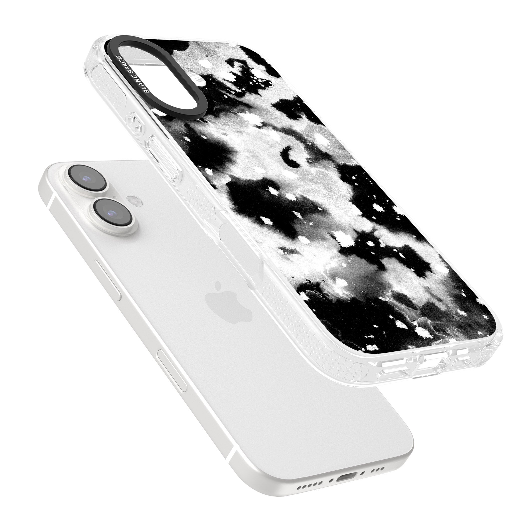 Black & White Acid Wash Tie-Dye Pattern iPhone 16 / 16 Plus Clear Case Impact Air - Blanc Space