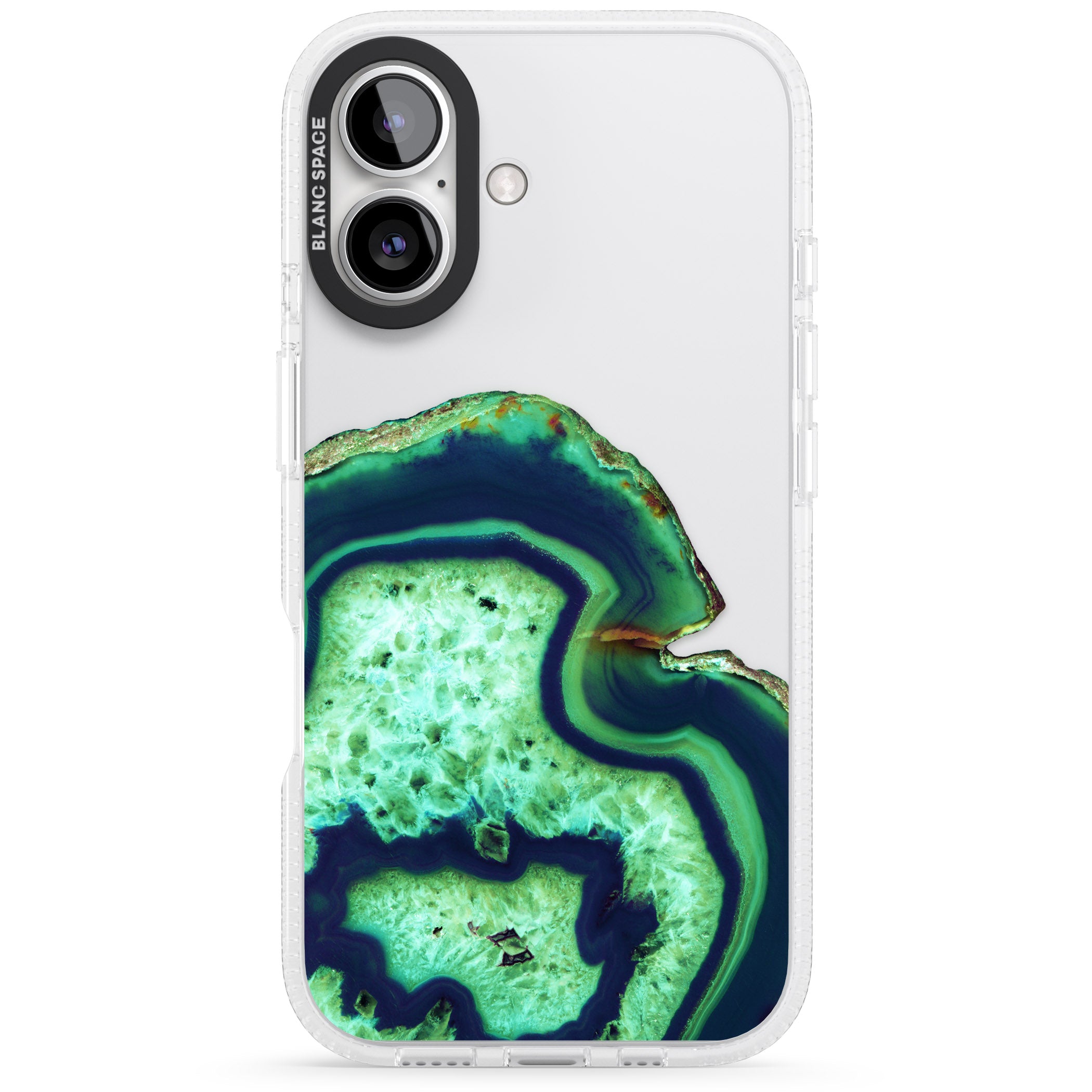 Neon Green & Blue Agate Crystal Transparent Design iPhone 16 / 16 Plus Clear Case Impact Air - Blanc Space