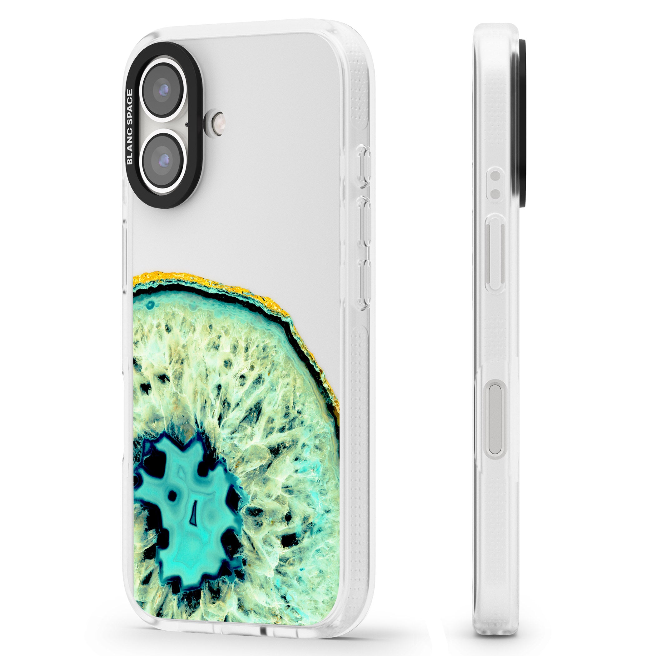 Turquoise & Green Gemstone Crystal Clear Design iPhone 16 / 16 Plus Clear Case Impact Air - Blanc Space