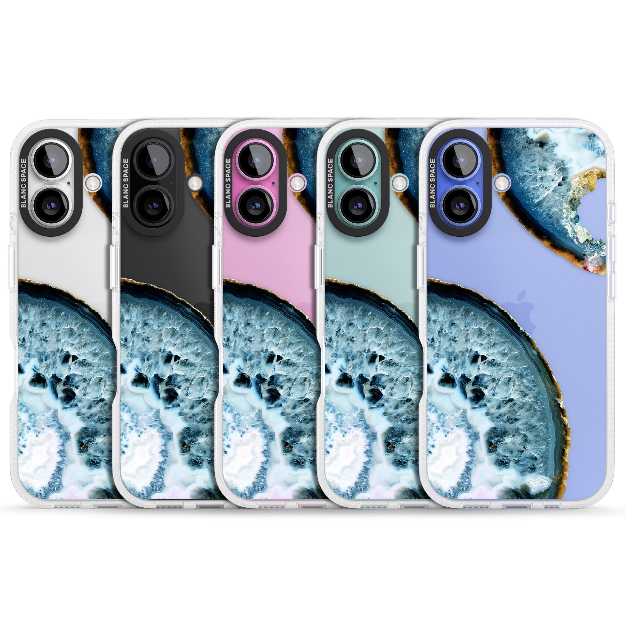 Blue, White & Yellow Agate Gemstone iPhone 16 / 16 Plus Clear Case Impact Air - Blanc Space