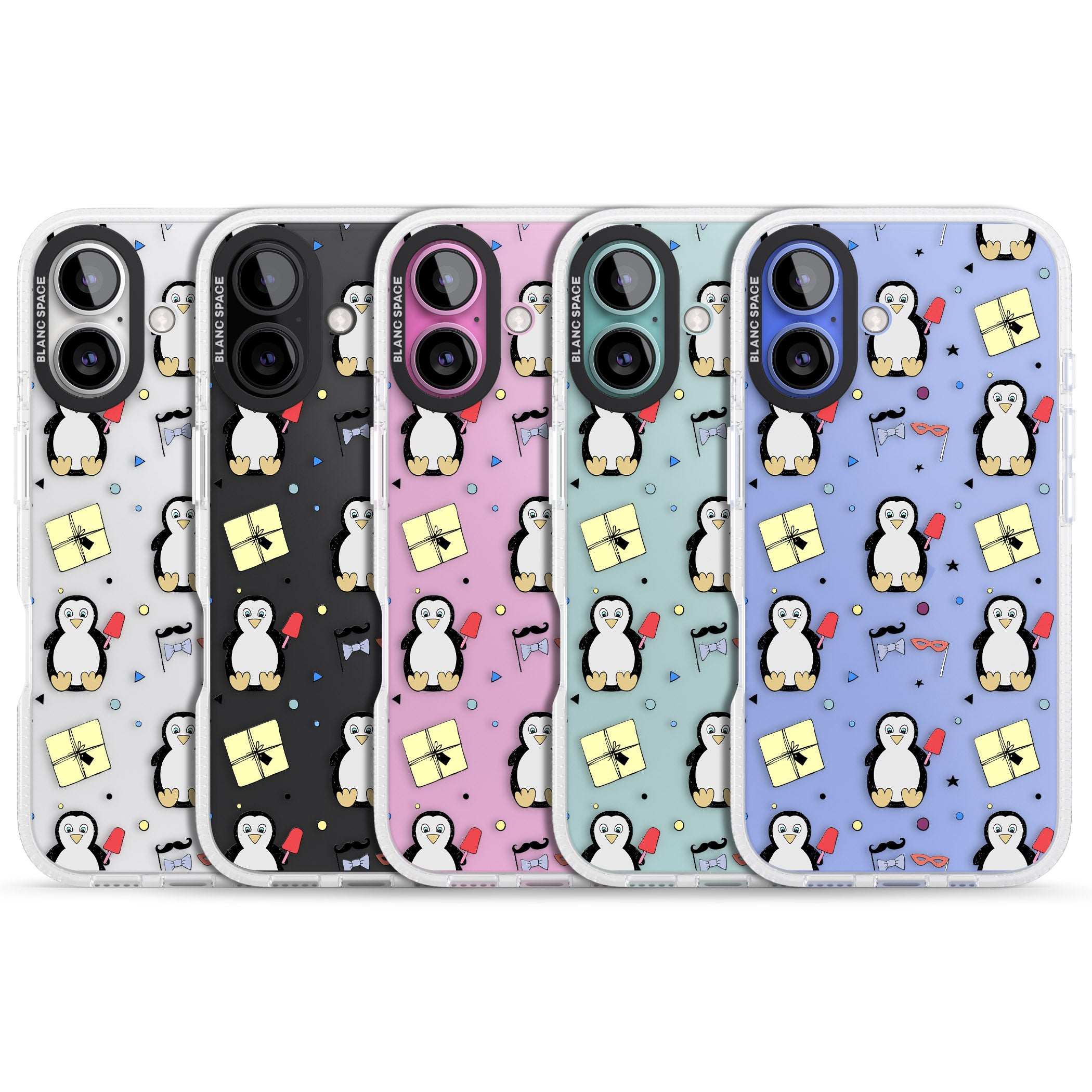 Cute Penguin Pattern Clear iPhone 16 / 16 Plus Clear Case Impact Air - Blanc Space