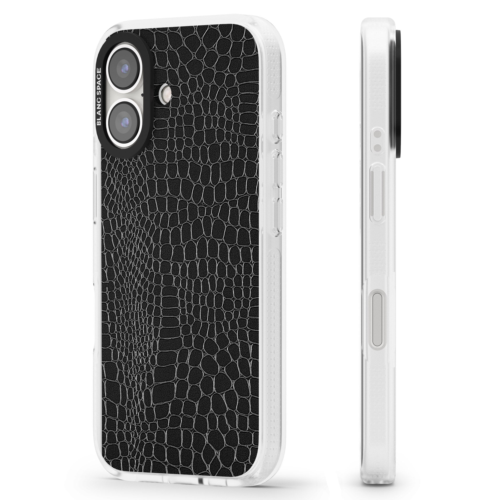 Black Snakeskin iPhone 16 / 16 Plus Clear Case Impact Air - Blanc Space