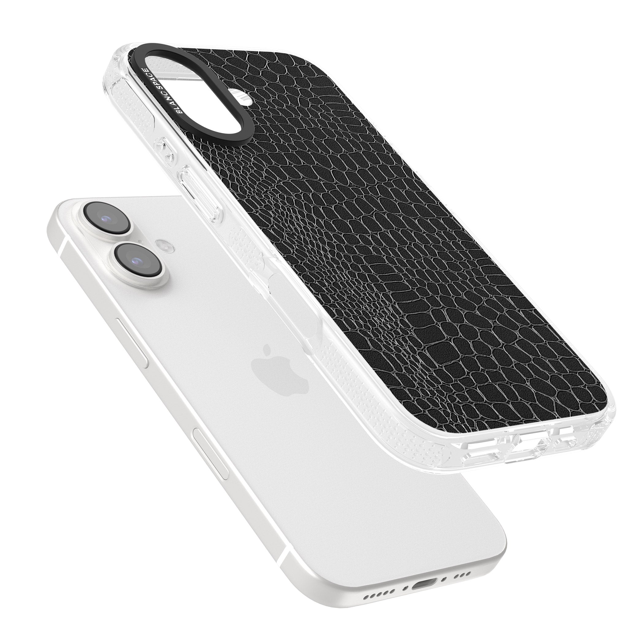 Black Snakeskin iPhone 16 / 16 Plus Clear Case Impact Air - Blanc Space