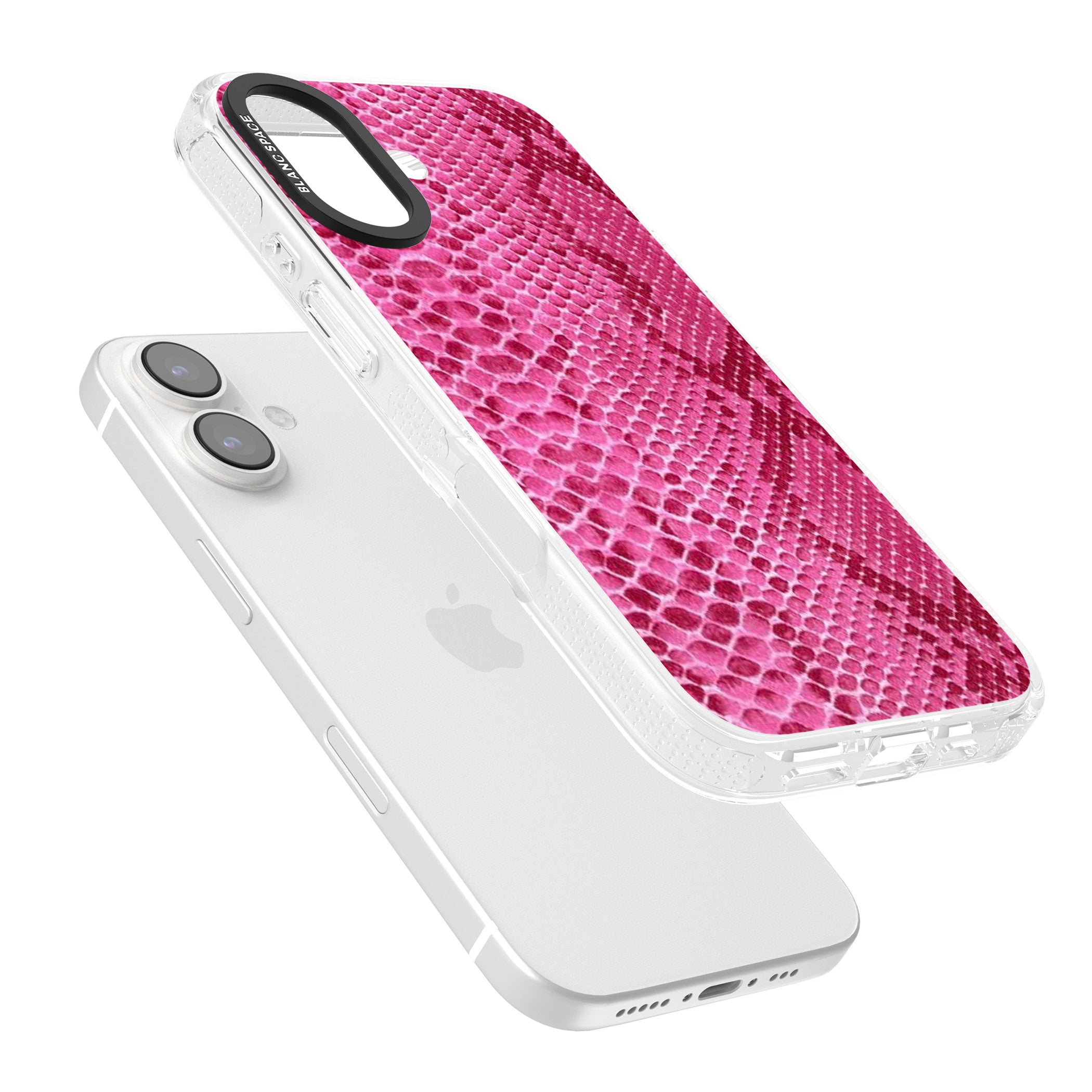 Pink Snakeskin iPhone 16 / 16 Plus Clear Case Impact Air - Blanc Space