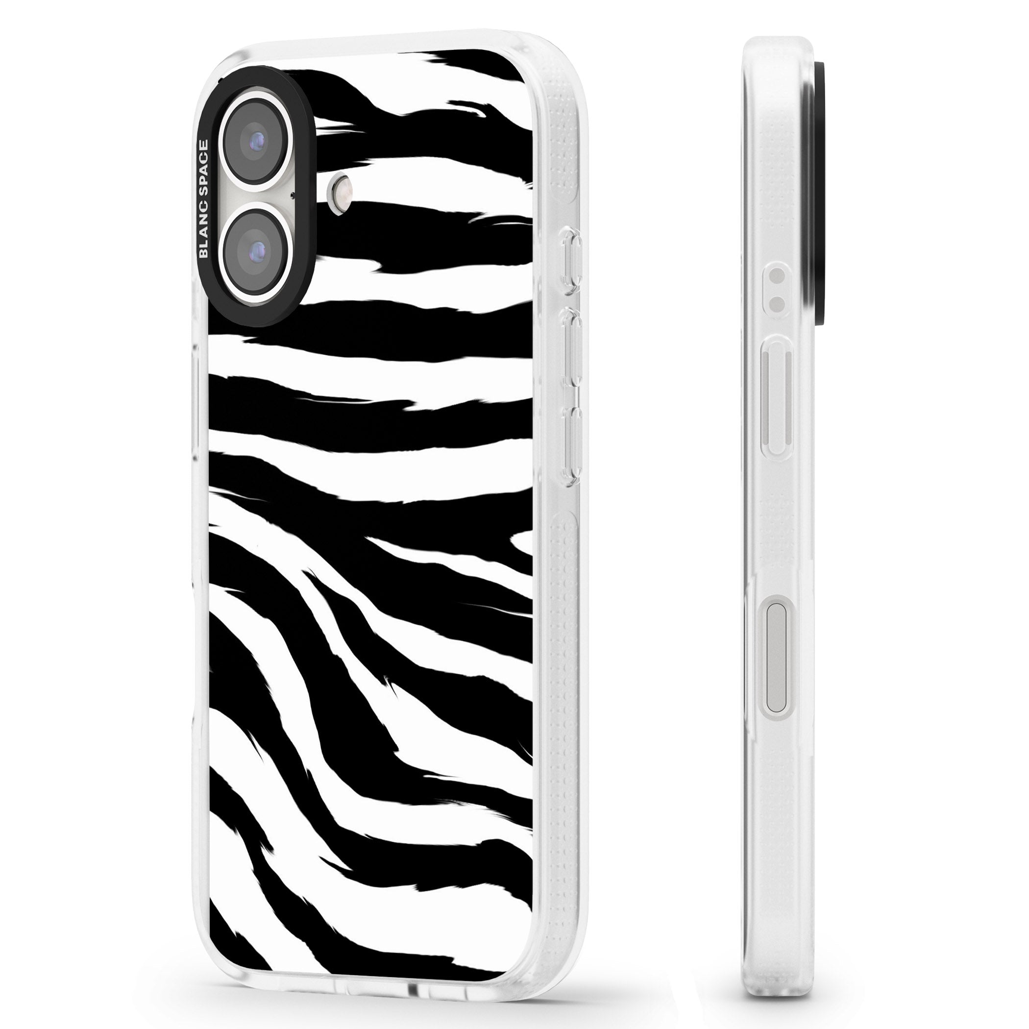 Black Zebra Print iPhone 16 / 16 Plus Clear Case Impact Air - Blanc Space