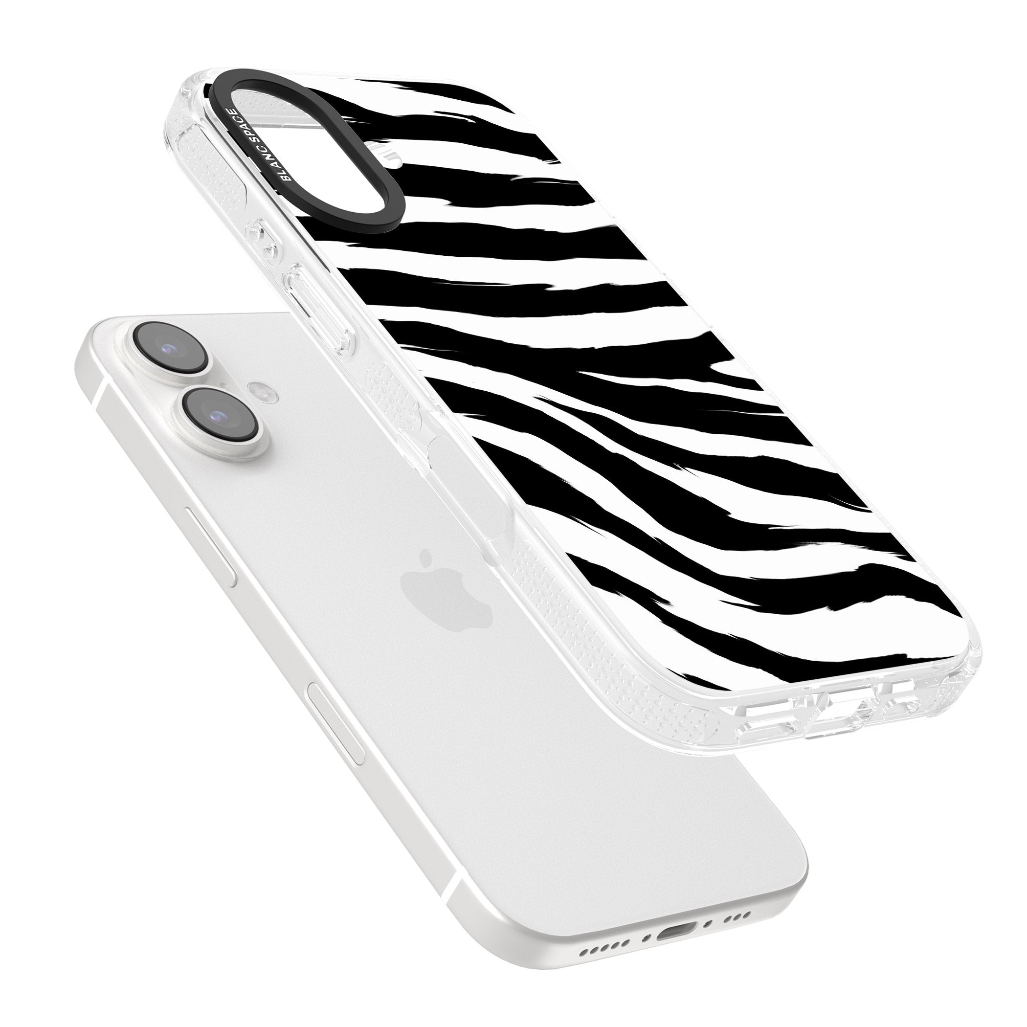 Black Zebra Print iPhone 16 / 16 Plus Clear Case Impact Air - Blanc Space