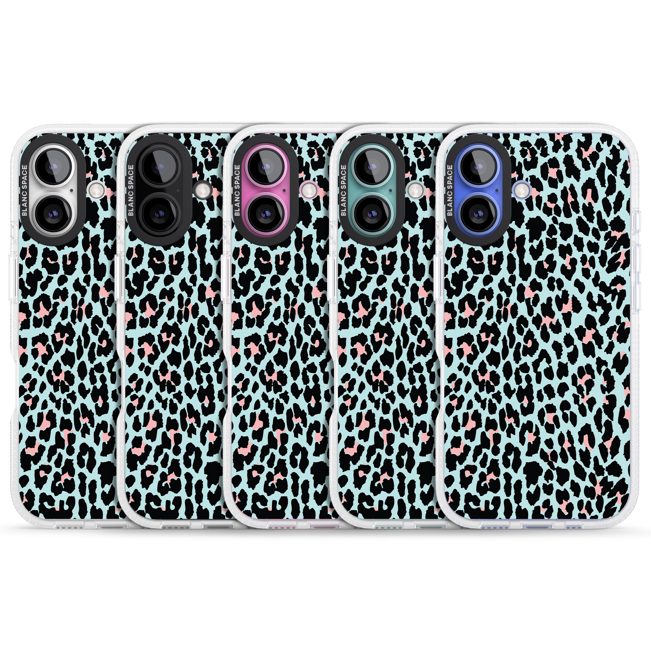 Light Pink on Blue Leopard Print Pattern iPhone 16 / 16 Plus Clear Case Impact Air - Blanc Space