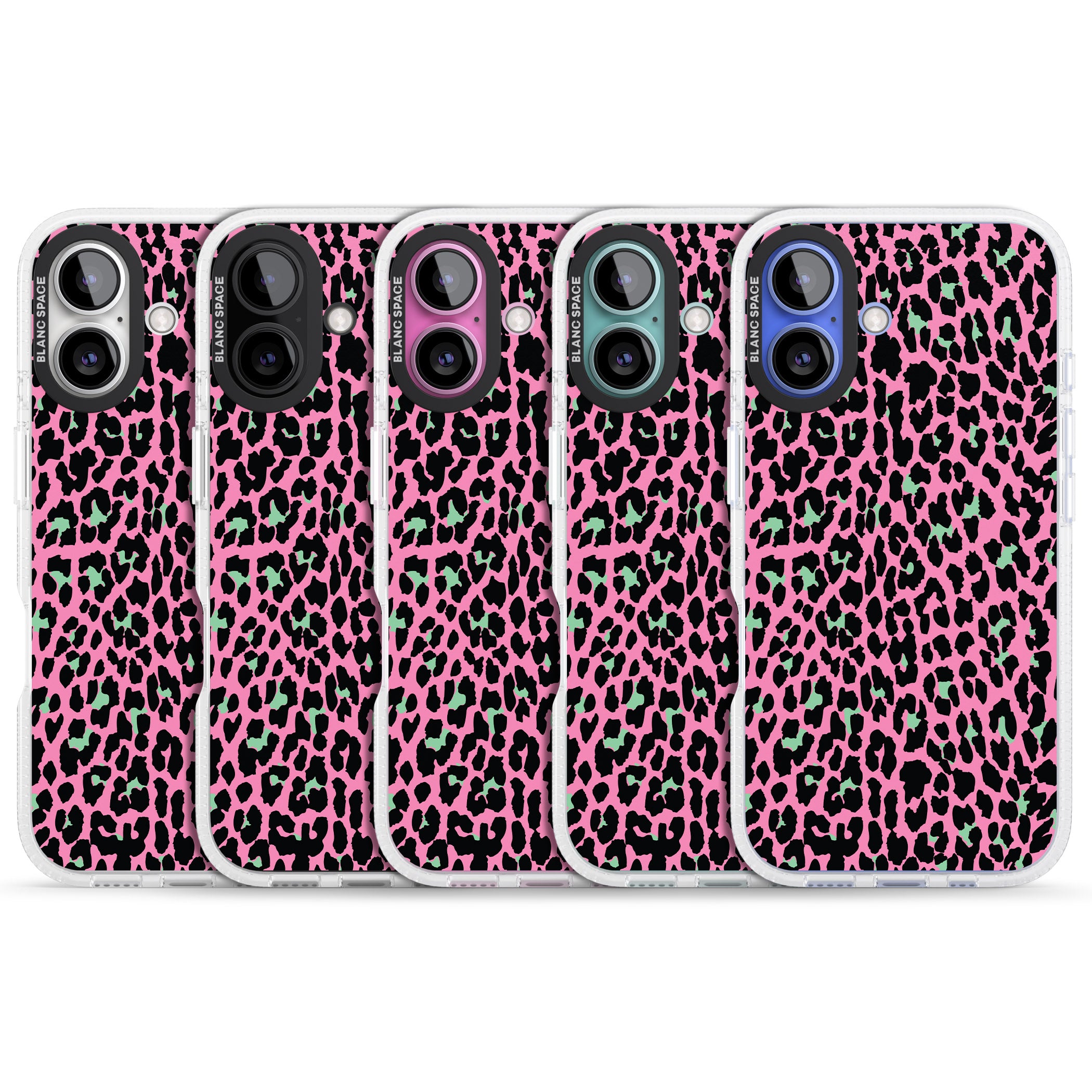 Green on Pink Leopard Print Pattern iPhone 16 / 16 Plus Clear Case Impact Air - Blanc Space