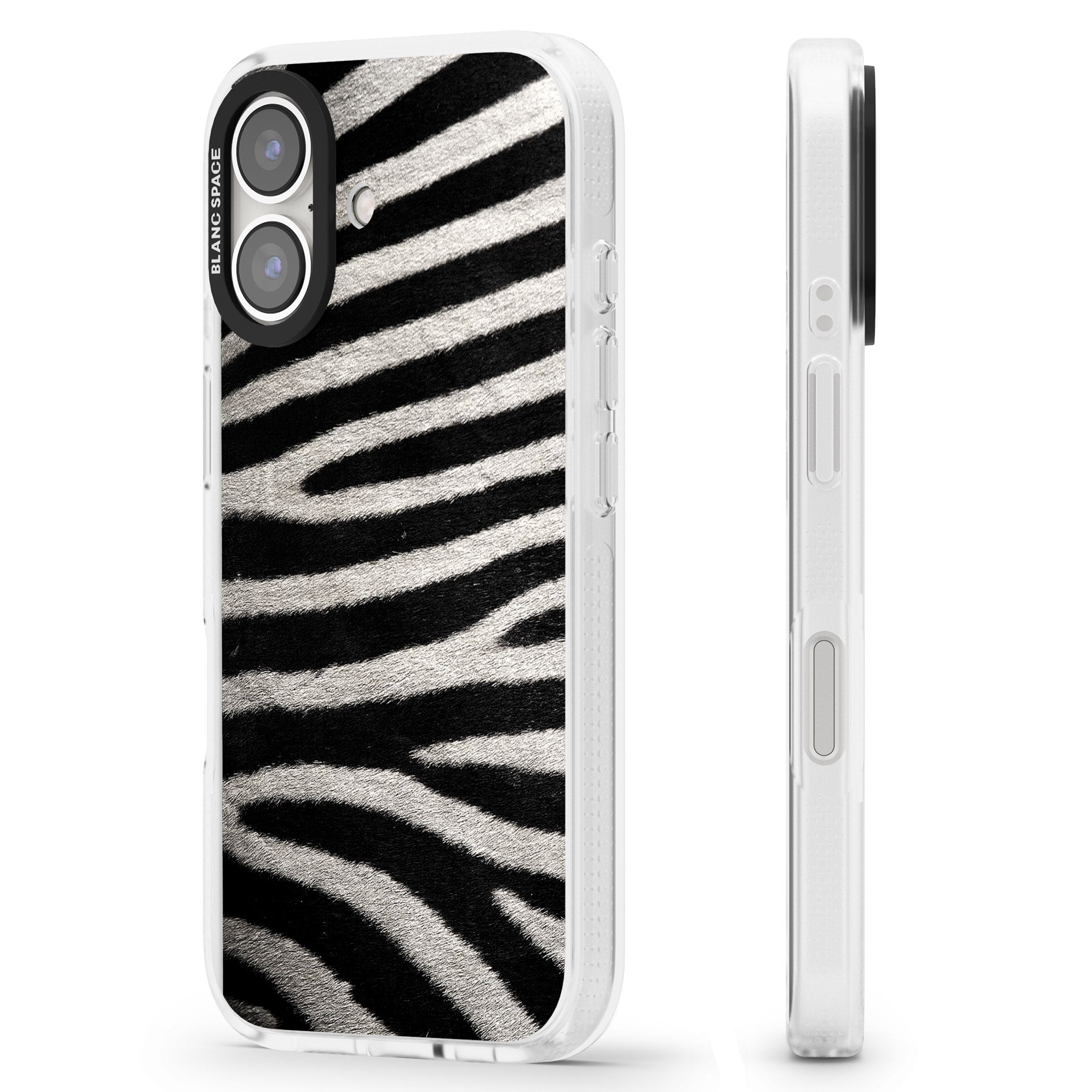 Zebra Print iPhone 16 / 16 Plus Clear Case Impact Air - Blanc Space