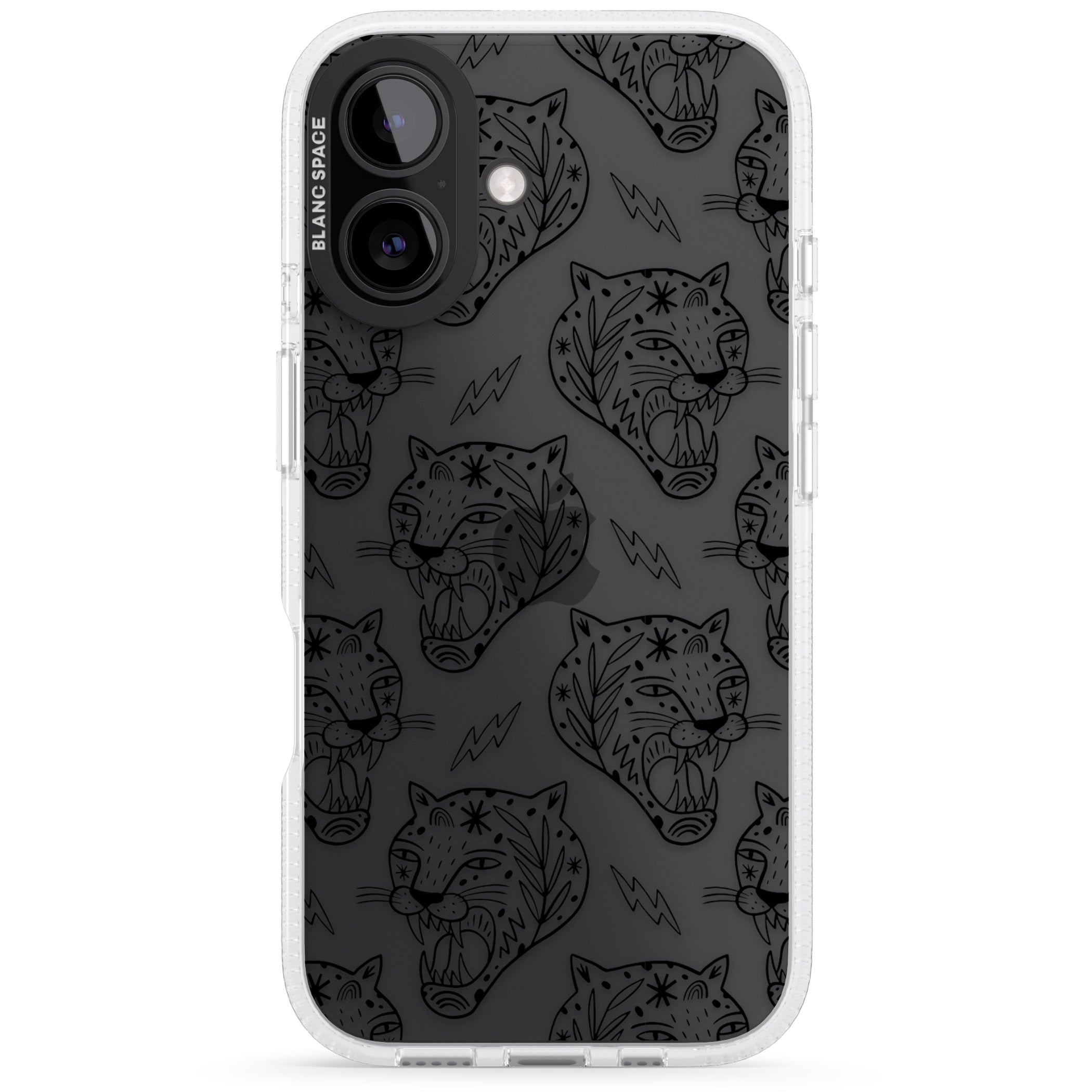 Black Tiger Roar Pattern iPhone 16 / 16 Plus Clear Case Impact Air - Blanc Space