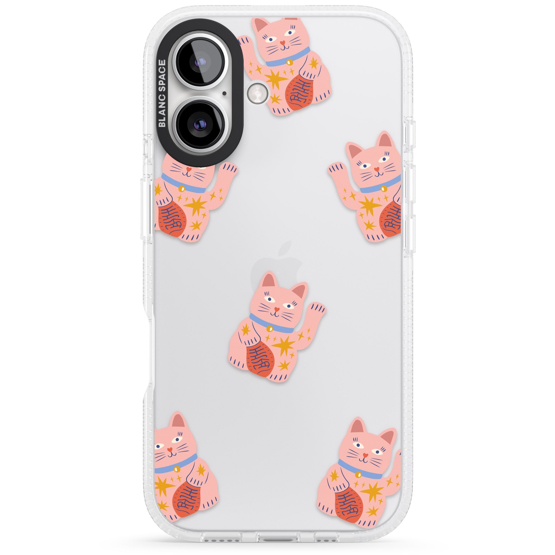 Waving Cat Pattern iPhone 16 / 16 Plus Clear Case Impact Air - Blanc Space