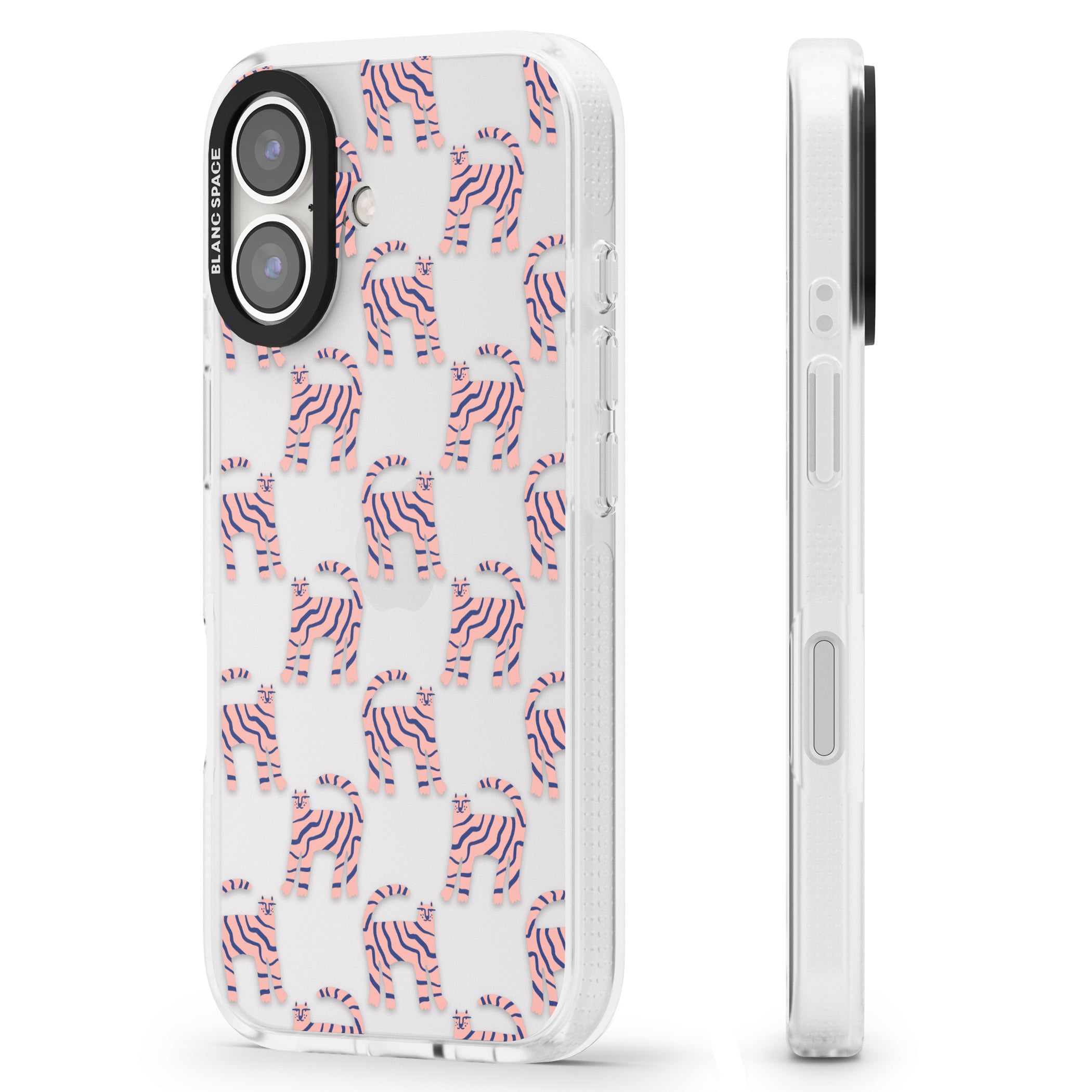 Pink and Blue Cat Pattern iPhone 16 / 16 Plus Clear Case Impact Air - Blanc Space