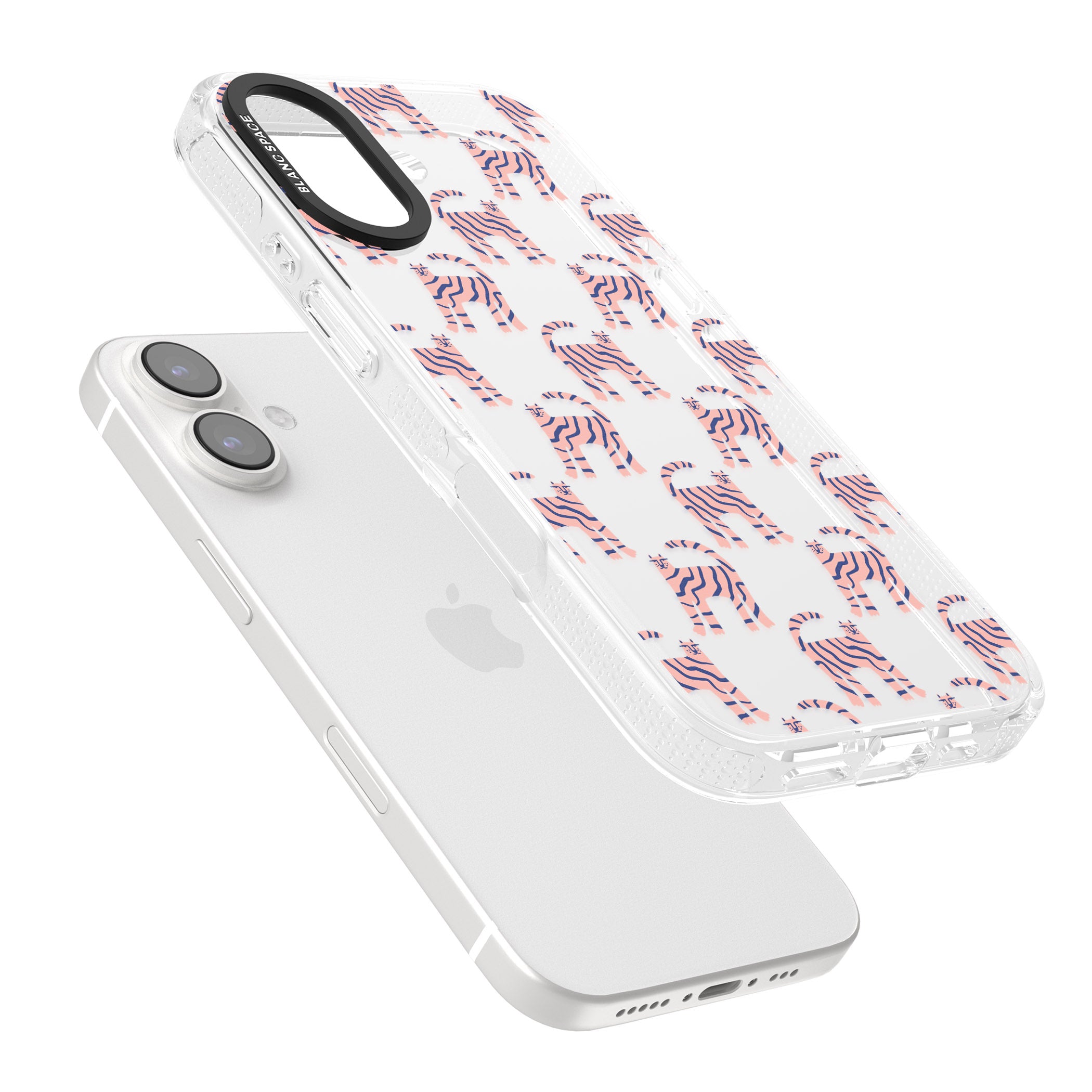 Pink and Blue Cat Pattern iPhone 16 / 16 Plus Clear Case Impact Air - Blanc Space