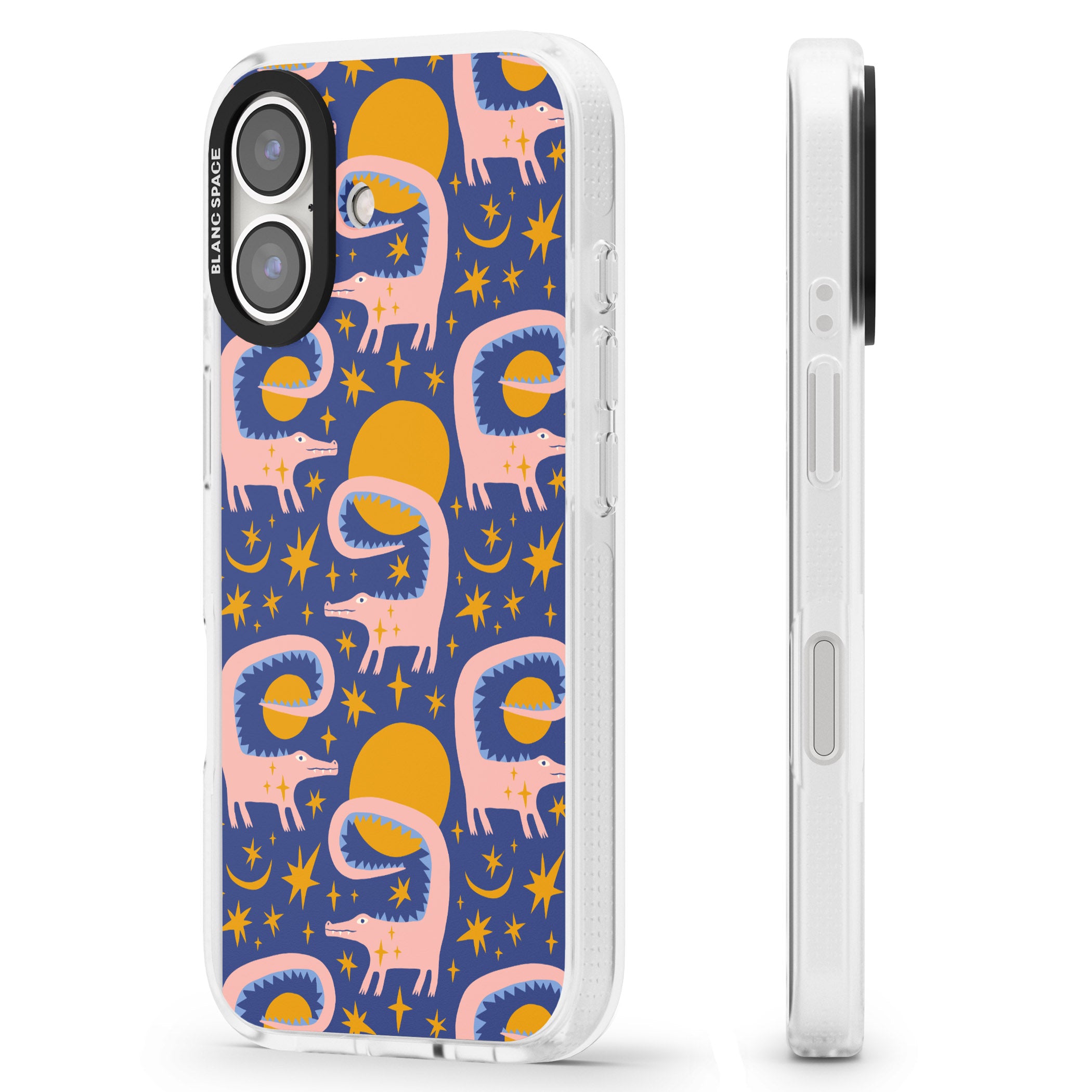 Sun Croc Pattern iPhone 16 / 16 Plus Clear Case Impact Air - Blanc Space