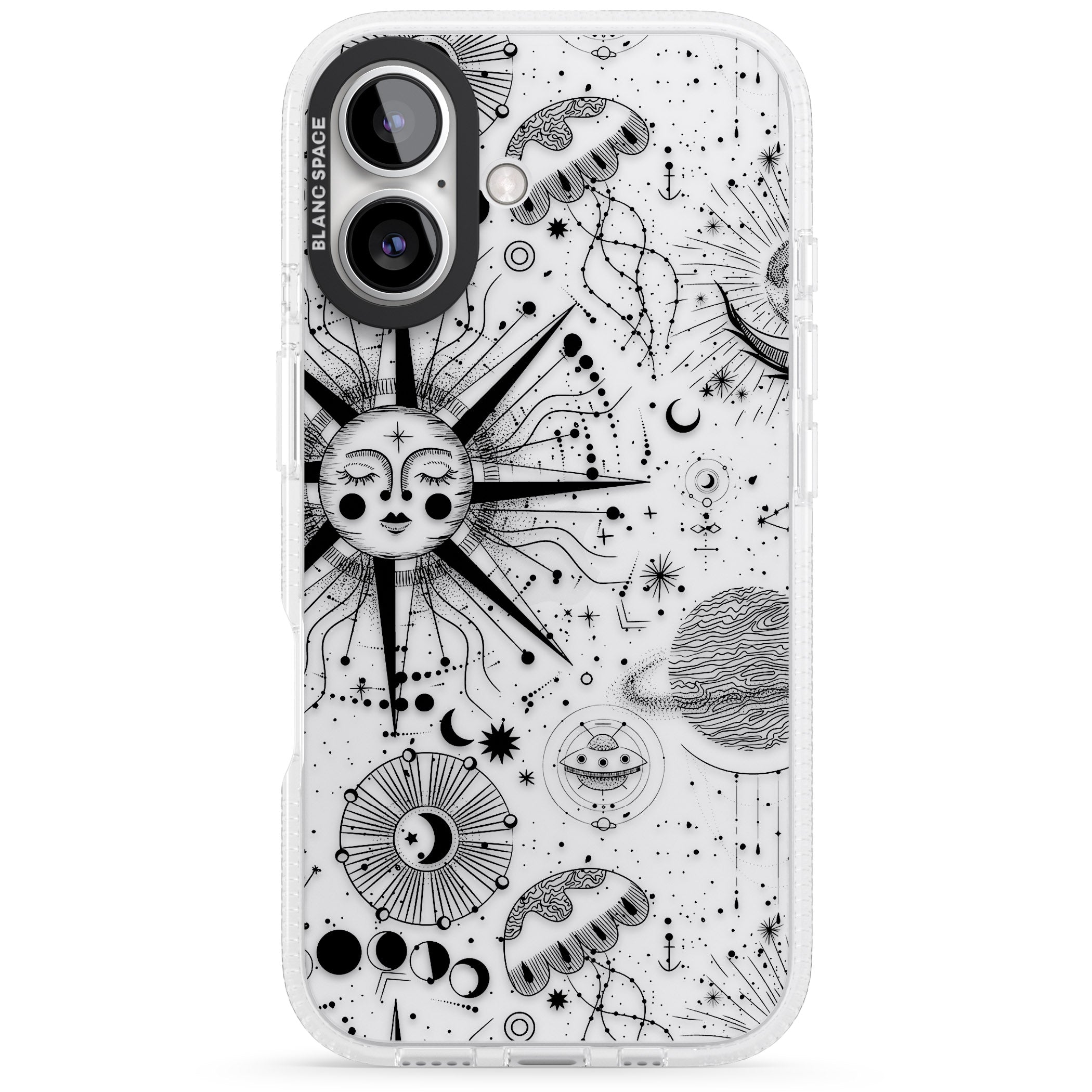 Large Sun Vintage Astrological iPhone 16 / 16 Plus Clear Case Impact Air - Blanc Space