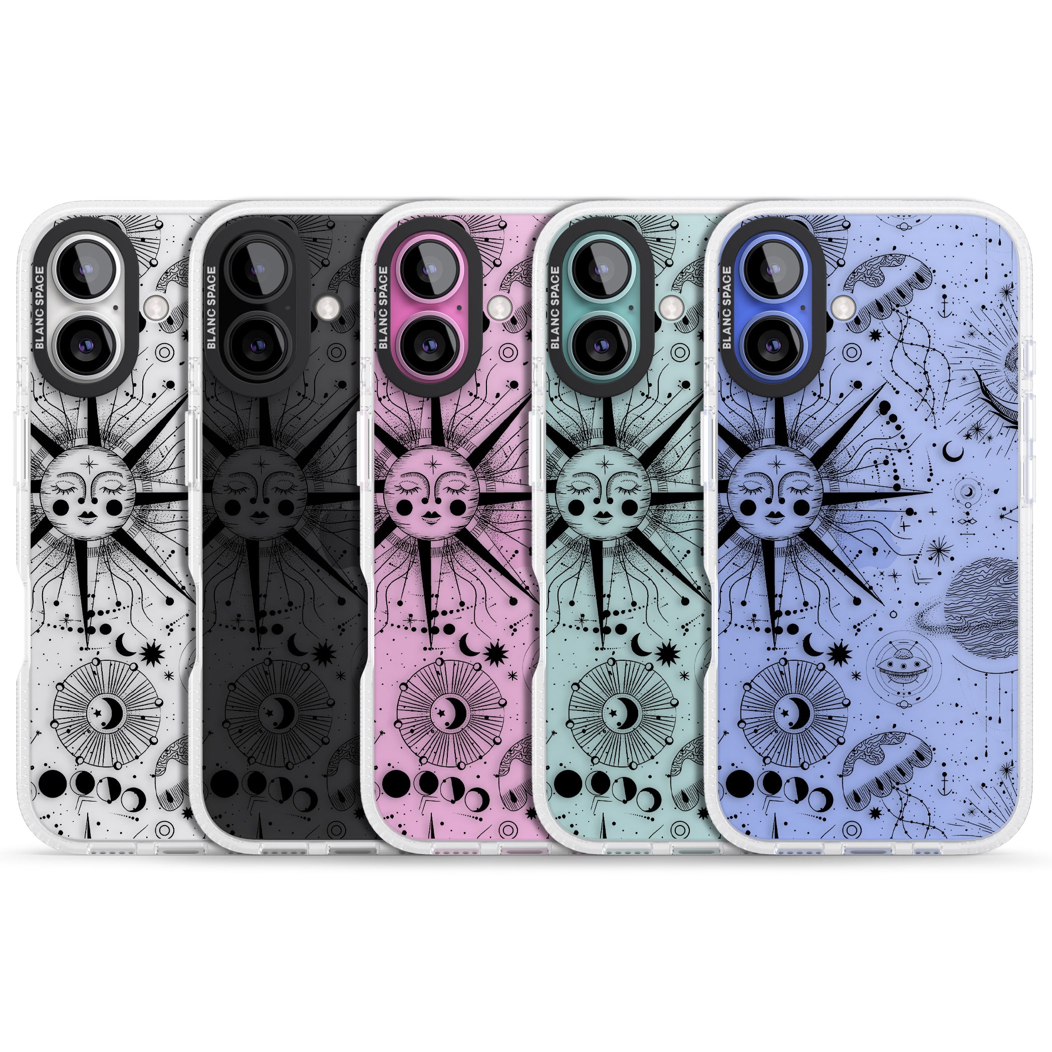 Large Sun Vintage Astrological iPhone 16 / 16 Plus Clear Case Impact Air - Blanc Space
