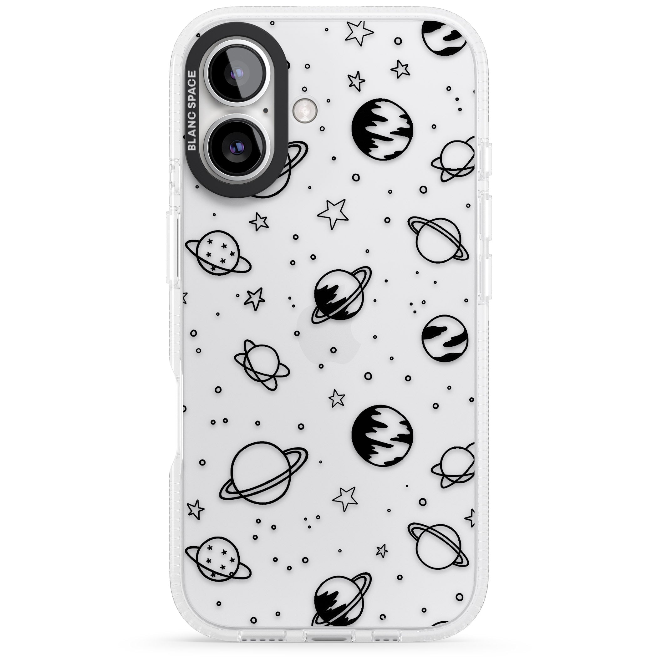 Cosmic Outer Space Design Black on Clear iPhone 16 / 16 Plus Clear Case Impact Air - Blanc Space