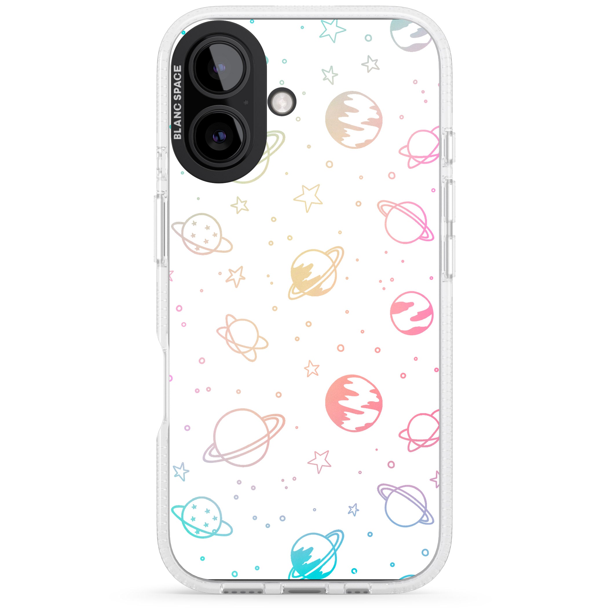 Cosmic Outer Space Design Pastels on White iPhone 16 / 16 Plus Clear Case Impact Air - Blanc Space