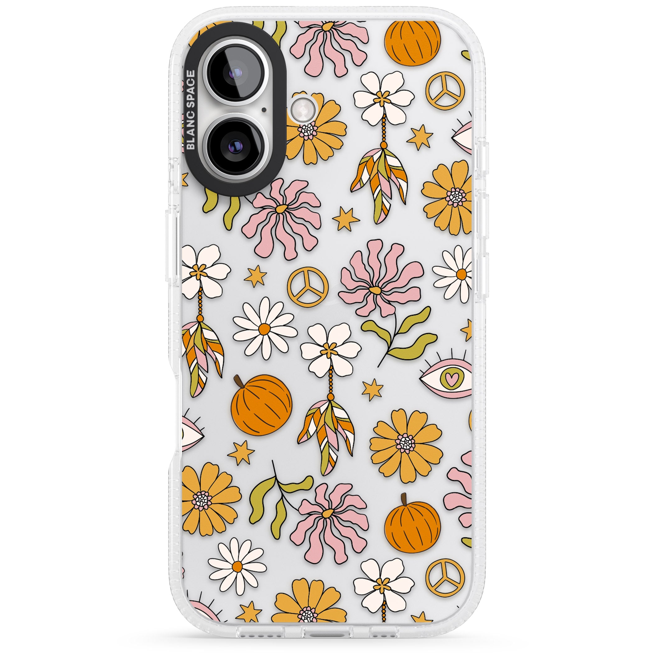 Retro Boho Fall Floral iPhone 16 / 16 Plus Clear Case Impact Air - Blanc Space